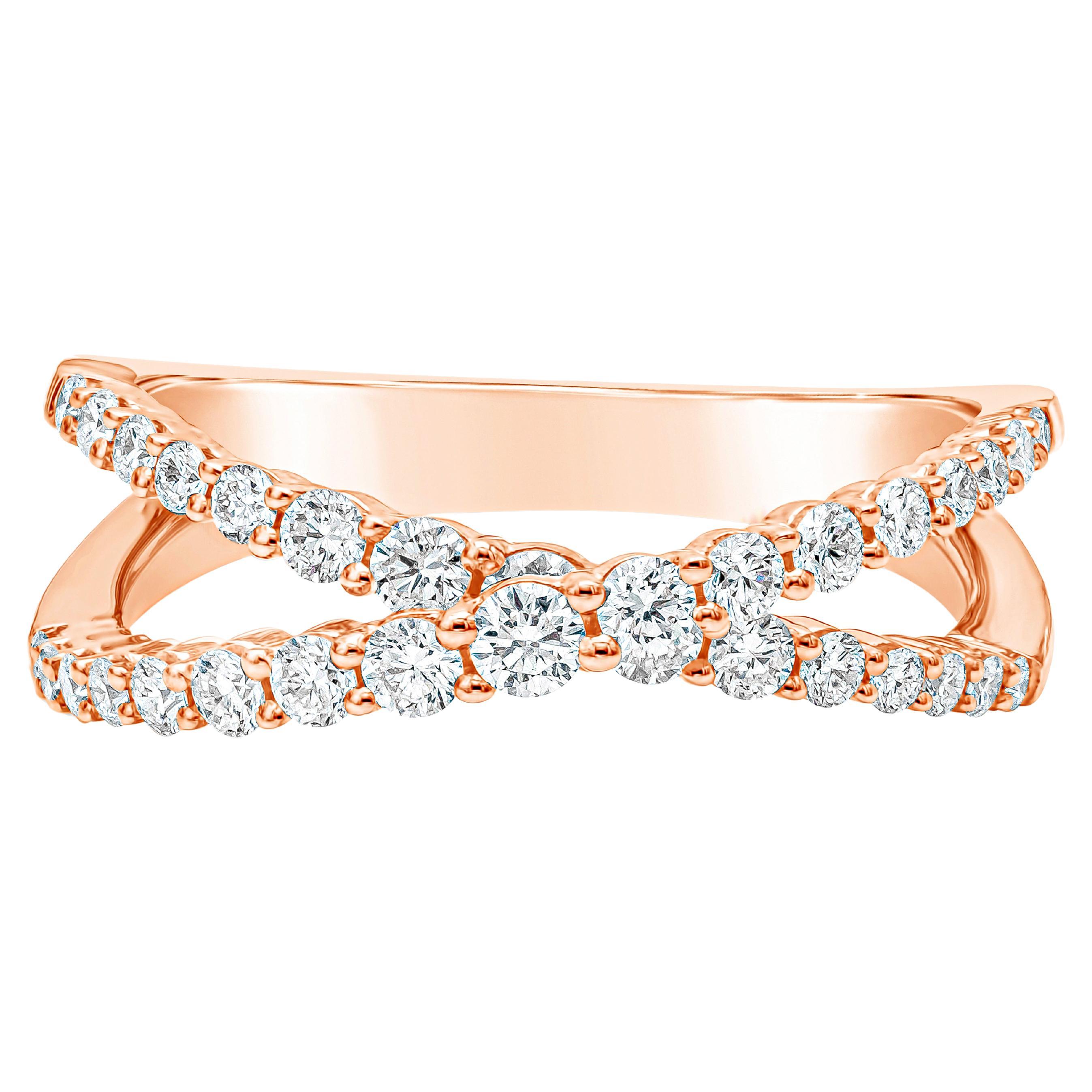 Roman Malakov 0.64 Carat Total Round Diamond Crisscross Fashion Ring For Sale