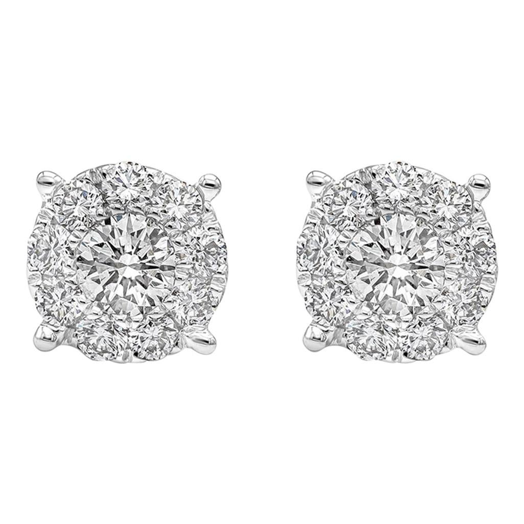 Roman Malakov 0.66 Carat Cluster Diamond Stud Earrings