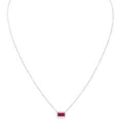 Roman Malakov 0.67 Carat Rectangular Ruby & Diamond Halo Necklace in White Gold