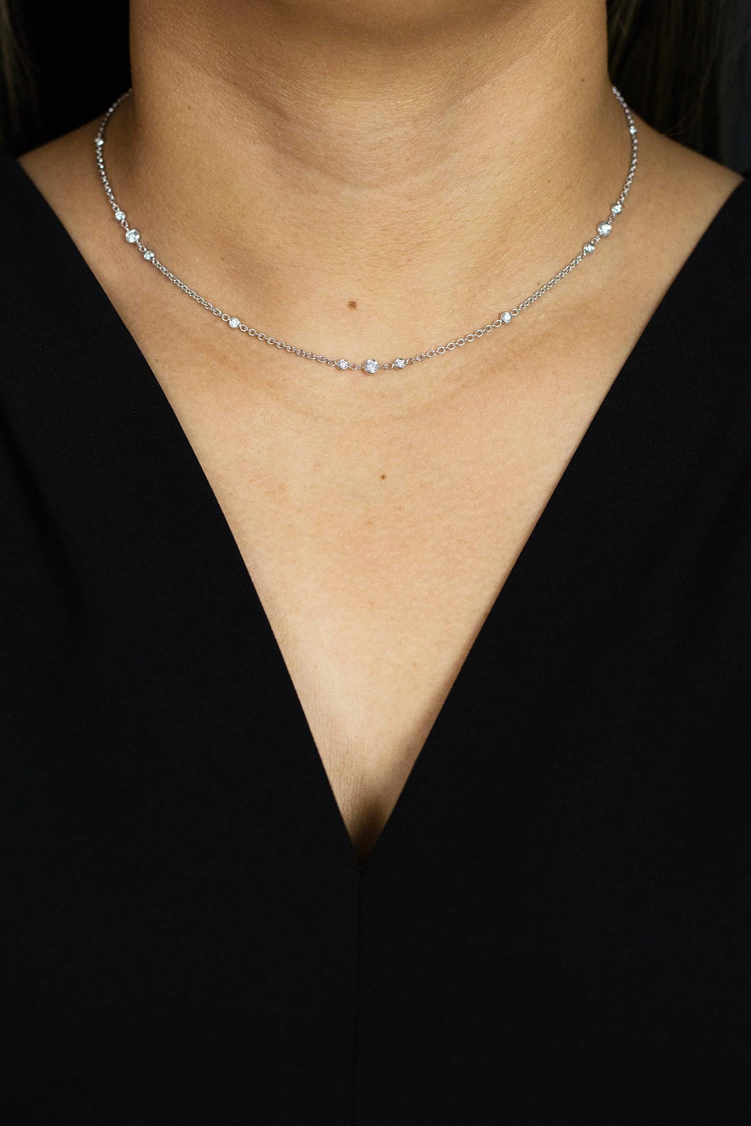 Contemporary Roman Malakov 0.67 Carat Round Cut Diamonds By the Yard Necklace in White Gold For Sale
