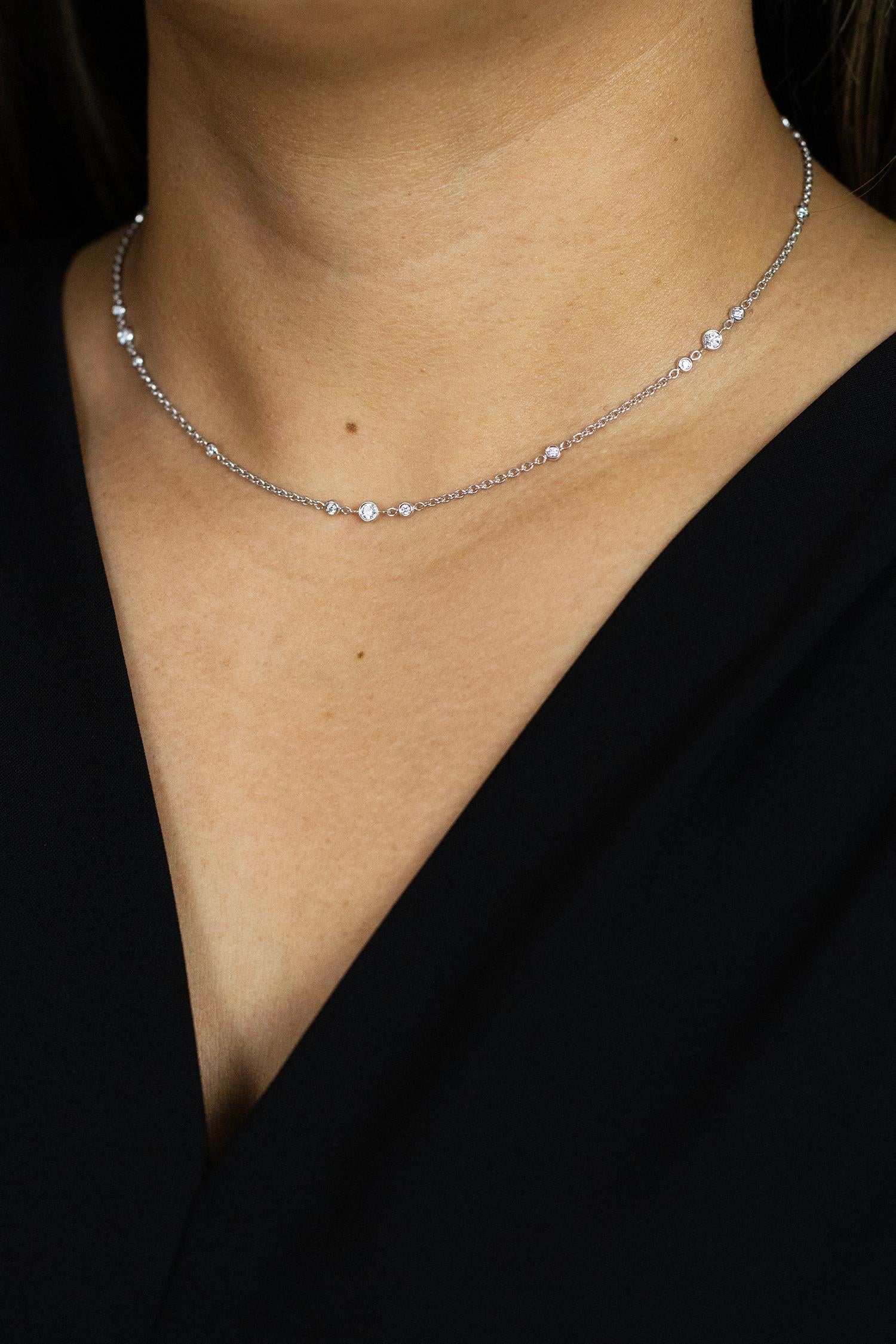 Women's Roman Malakov 0.67 Carat Round Cut Diamonds By the Yard Necklace in White Gold For Sale