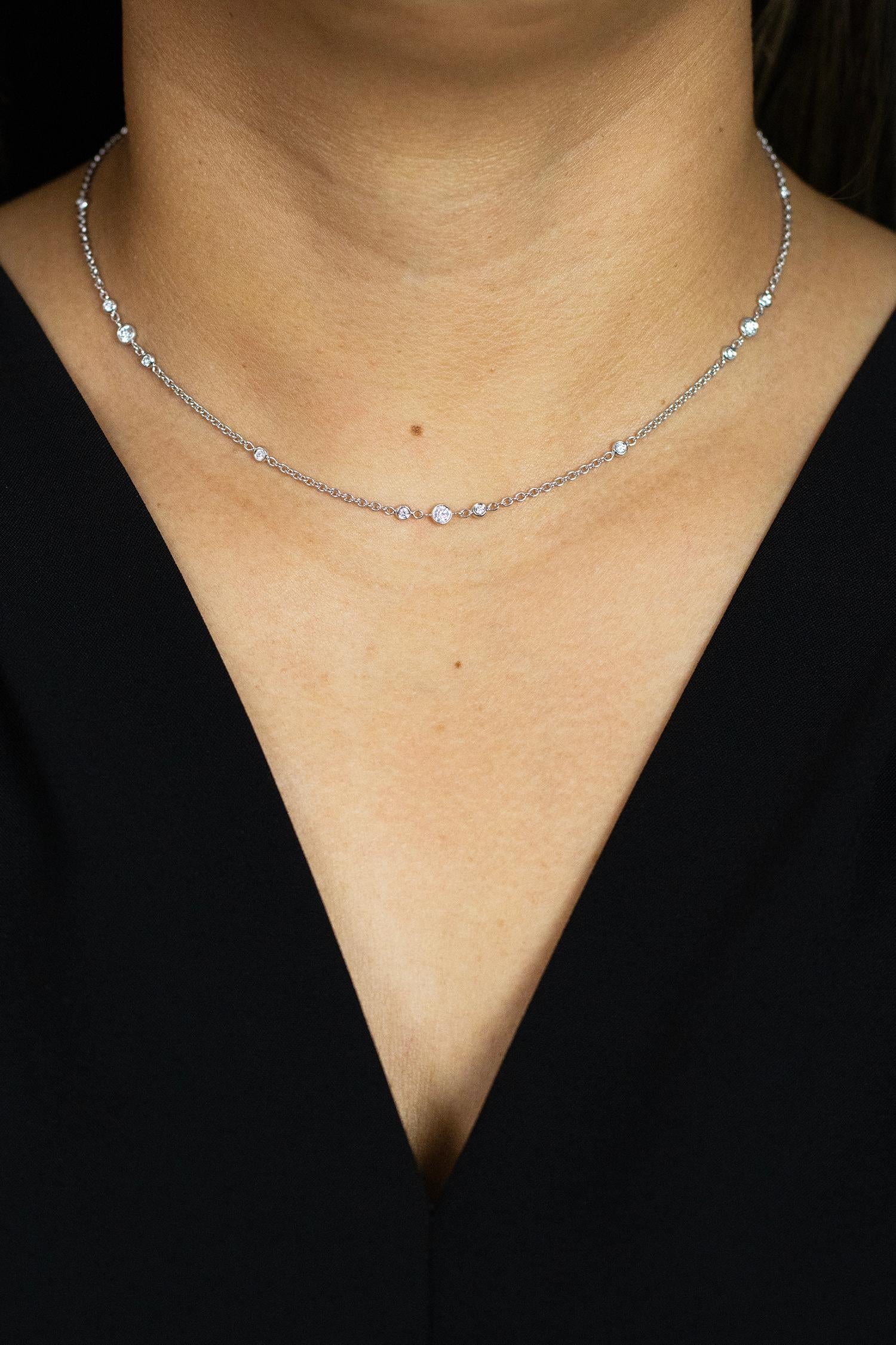 Roman Malakov 0.67 Carat Round Cut Diamonds By the Yard Necklace in White Gold In New Condition For Sale In New York, NY