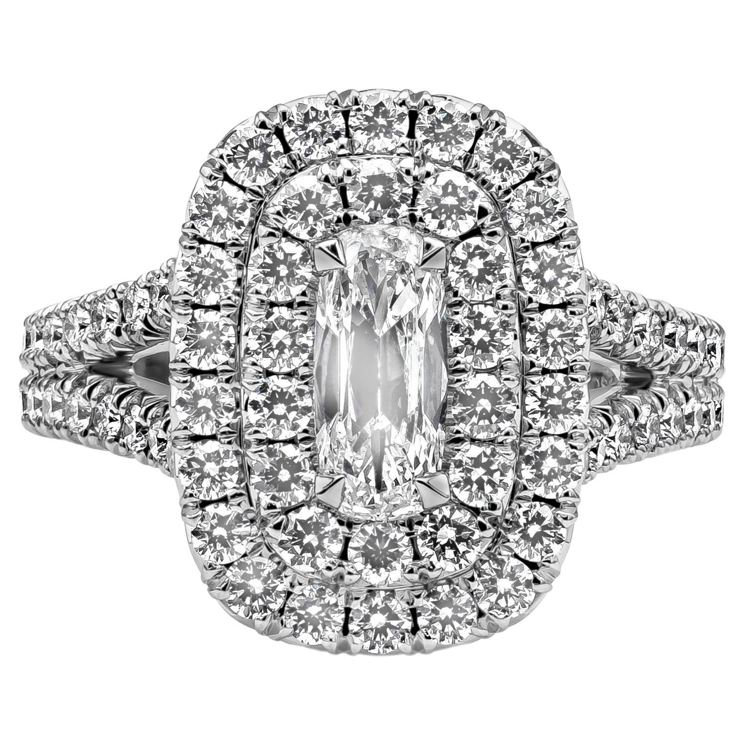 Roman Malakov 1.89 Carat Elongated Cushion Diamond Double Halo Engagement Ring For Sale