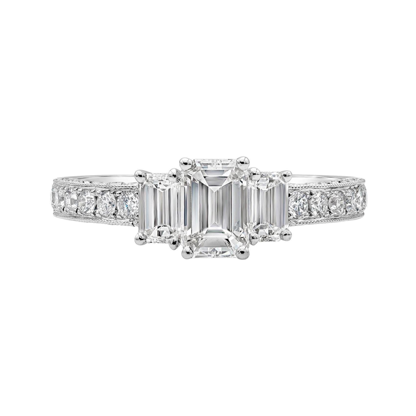 Roman Malakov 0.72 Carat Emerald Cut Diamond Three-Stone Engagement Ring