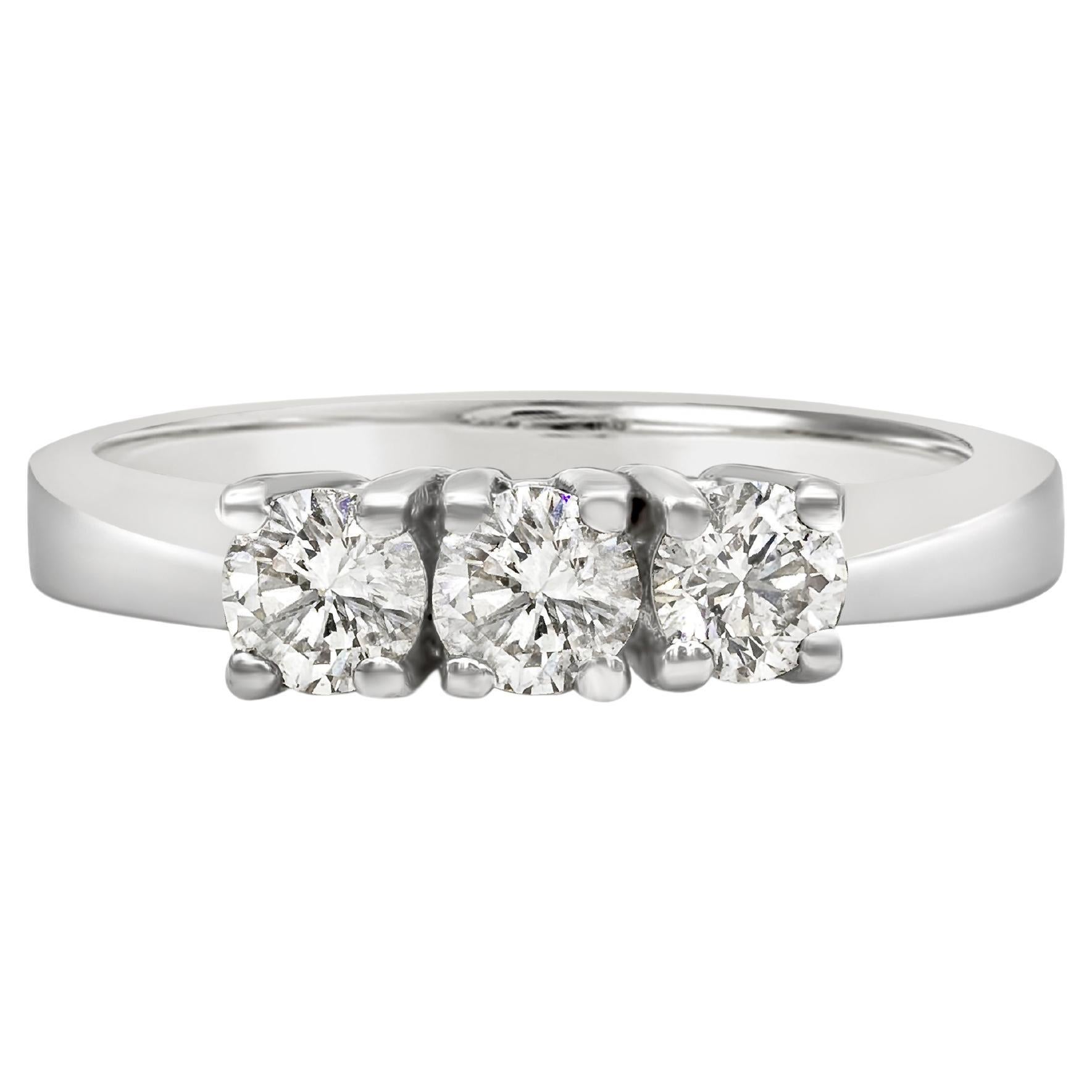 Roman Malakov 0.72 Carats Total Round Diamond Three Stone Engagement Ring For Sale