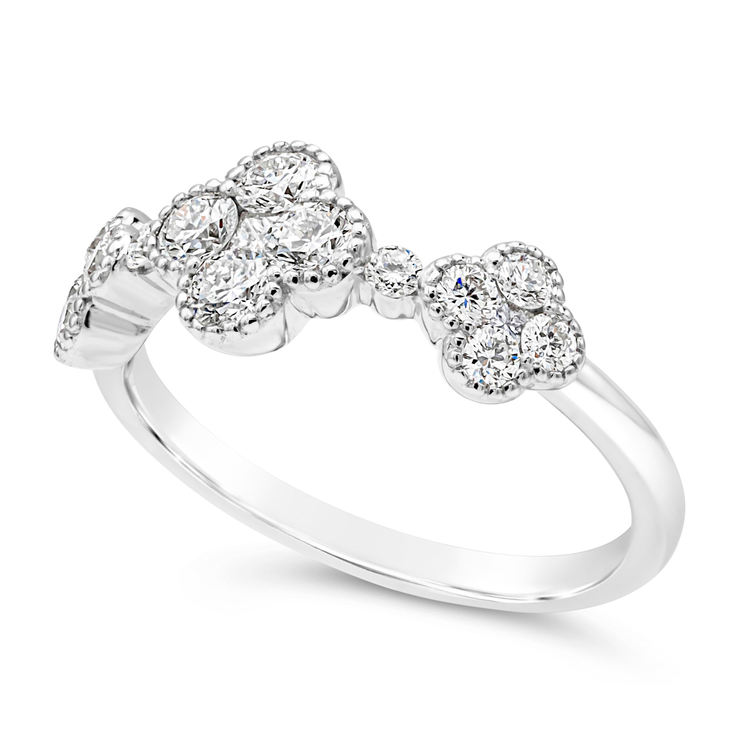 Contemporary Roman Malakov 0.72 Carats Total Brilliant Round Cut Diamond Clover Fashion Ring For Sale