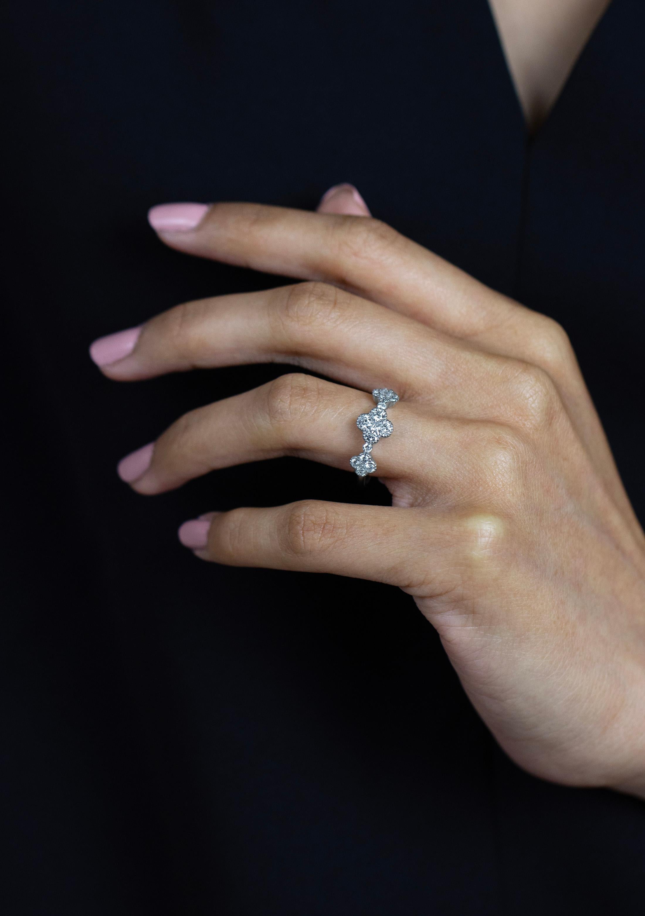Roman Malakov 0.72 Carats Total Brilliant Round Cut Diamond Clover Fashion Ring For Sale 1