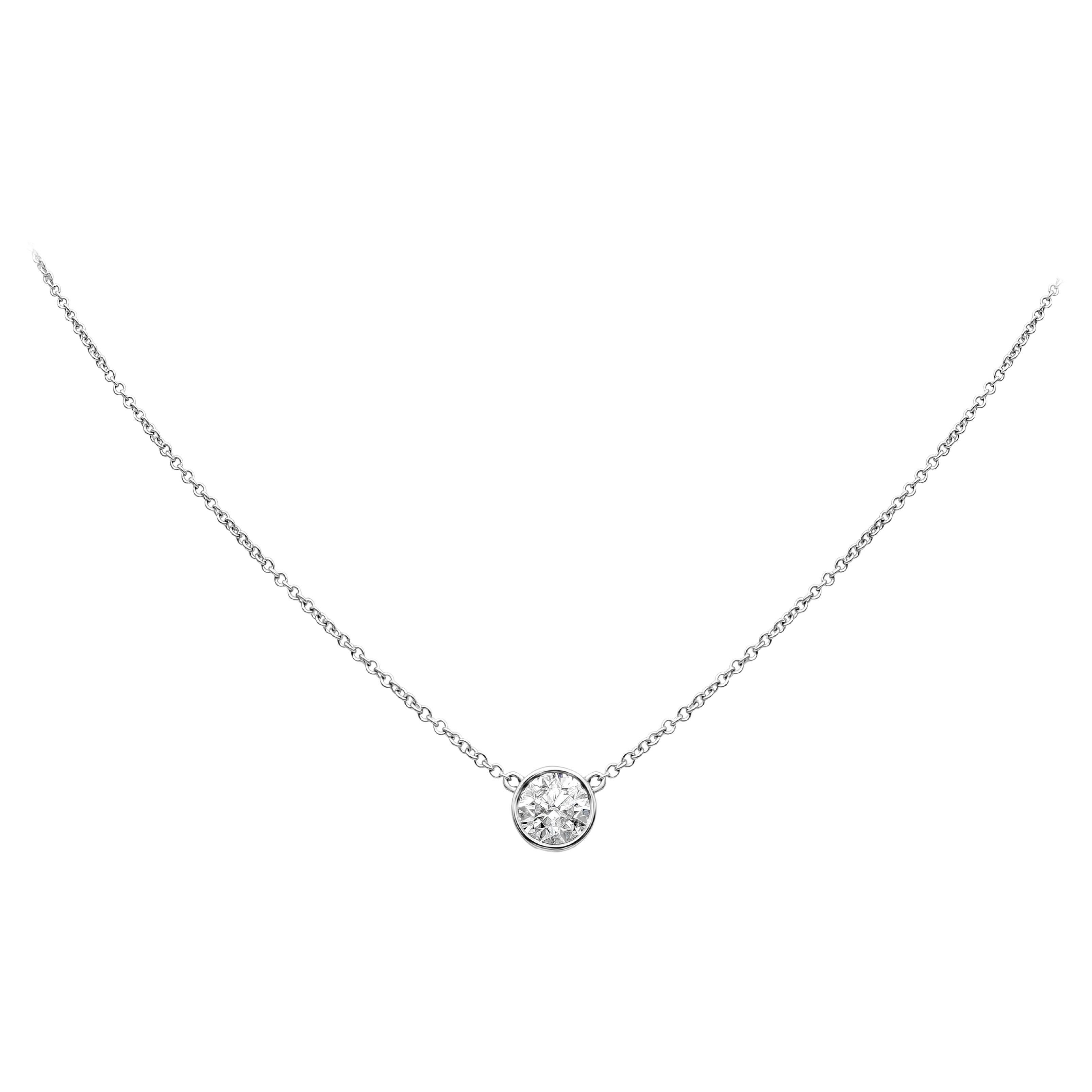 Roman Malakov 0.74 Carat Round Diamond Bezel Solitaire Pendant Necklace