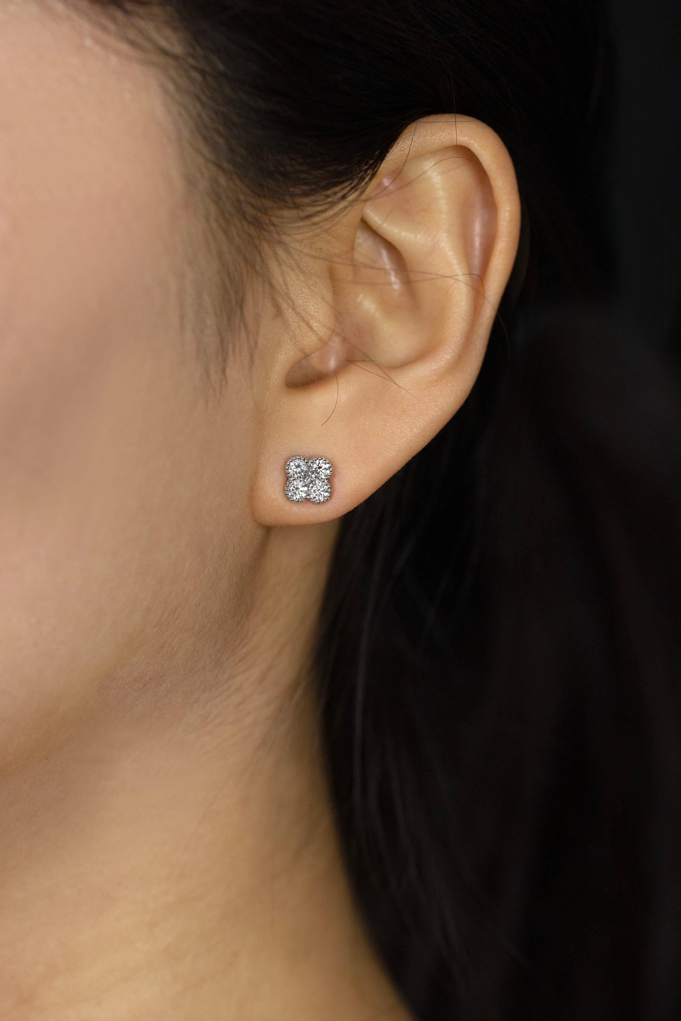 Women's Roman Malakov 0.75 Carats Total Brilliant Round Cut Diamond Clover Stud Earrings For Sale