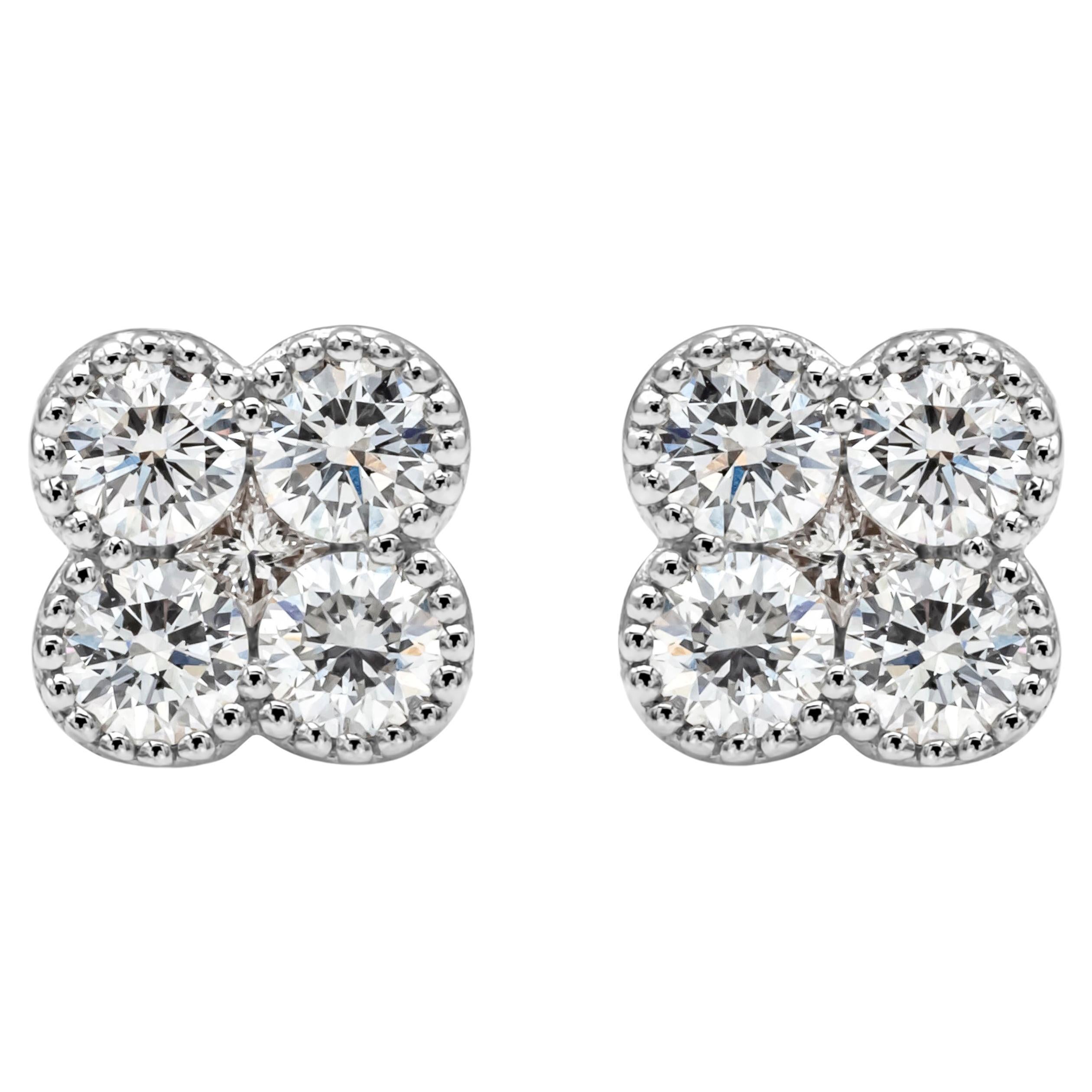 Roman Malakov 0.75 Carats Total Brilliant Round Cut Diamond Clover Stud Earrings