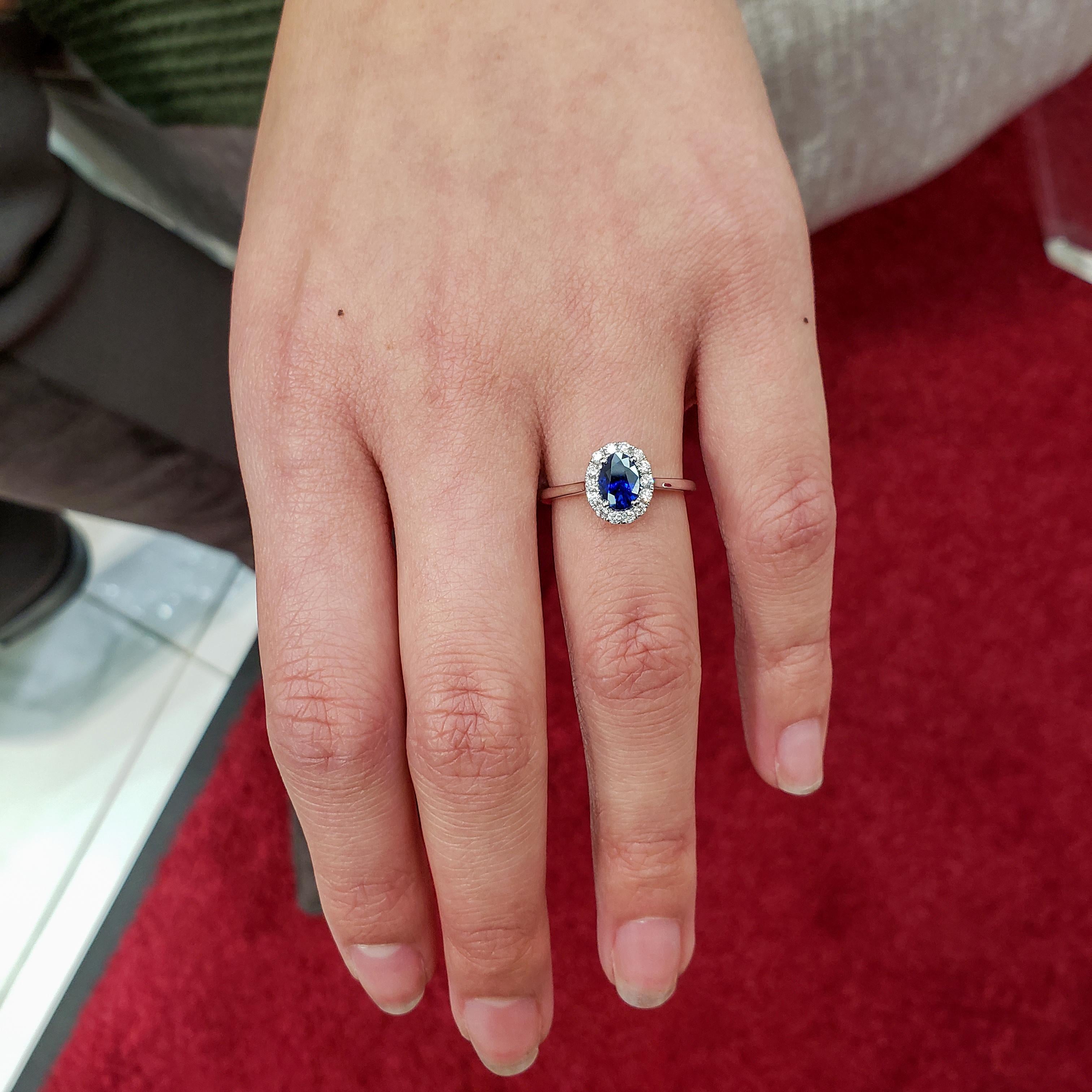 Oval Cut Roman Malakov 0.76 Carat Blue Sapphire and Diamond Halo Engagement Ring