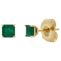 Roman Malakov 0.76 Carat Total Asscher Cut Colombian Emerald Stud Earrings