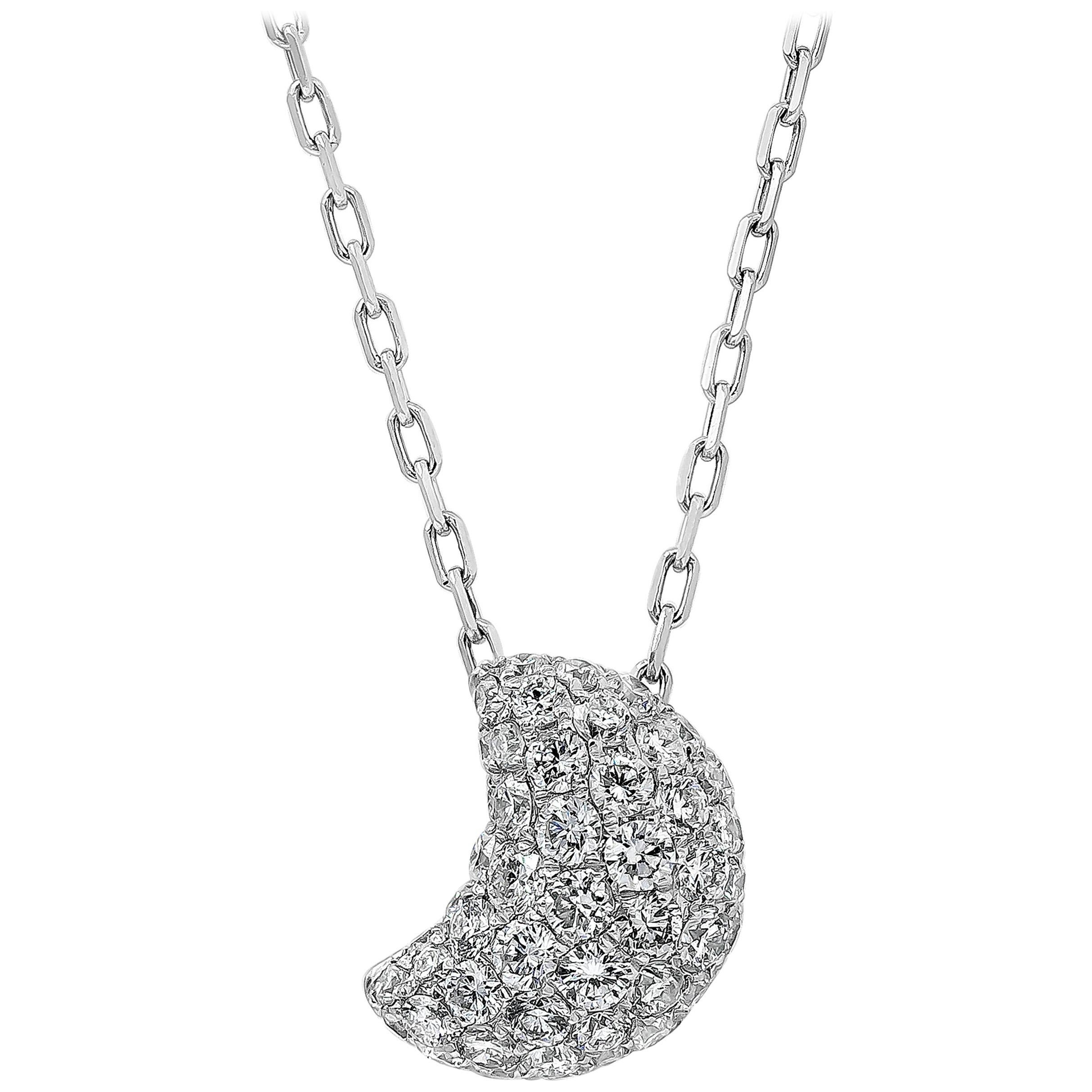Roman Malakov Collar Colgante Luna Creciente 0.77 Quilates Total Corte Redondo Diamante