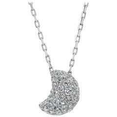Roman Malakov 0.77 Carat Total Round Cut Diamond Crescent Moon Pendant Necklace