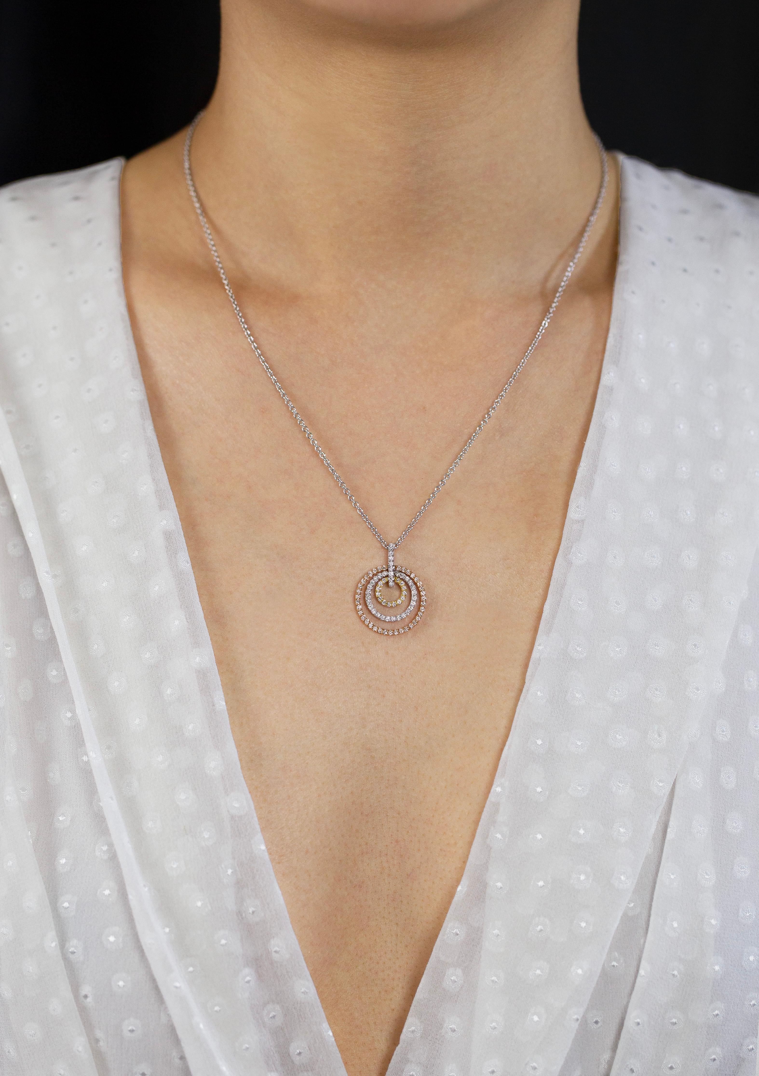 Contemporary Roman Malakov 0.77 Carat Total Round Shape Diamond Triple Loop Pendant Necklace For Sale
