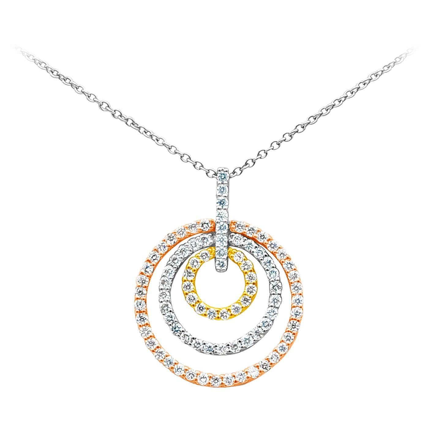 Roman Malakov 0.77 Carat Total Round Shape Diamond Triple Loop Pendant Necklace For Sale