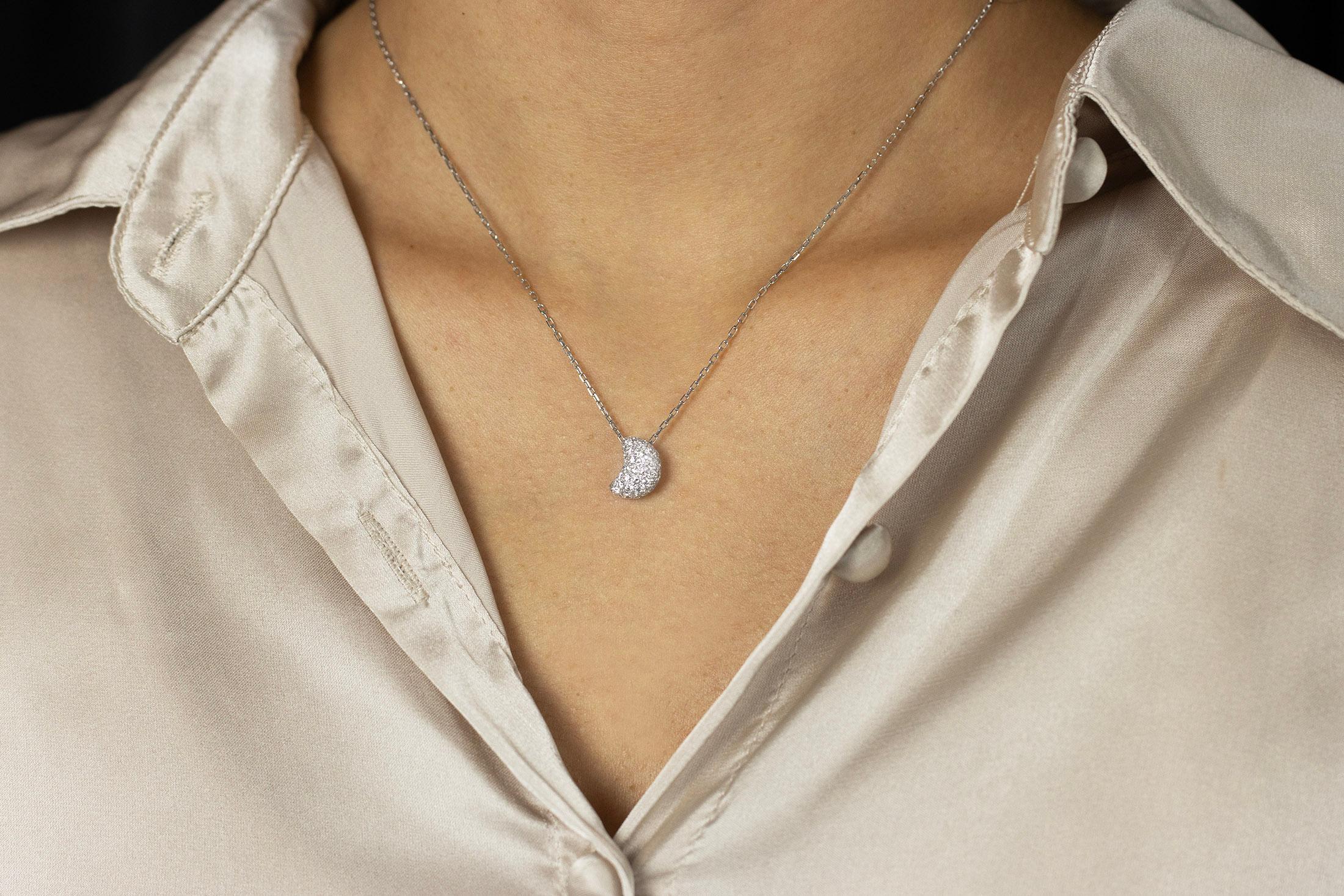 Round Cut Roman Malakov 0.77 Carats Total Pave Diamond Crescent Moon Pendant Necklace For Sale