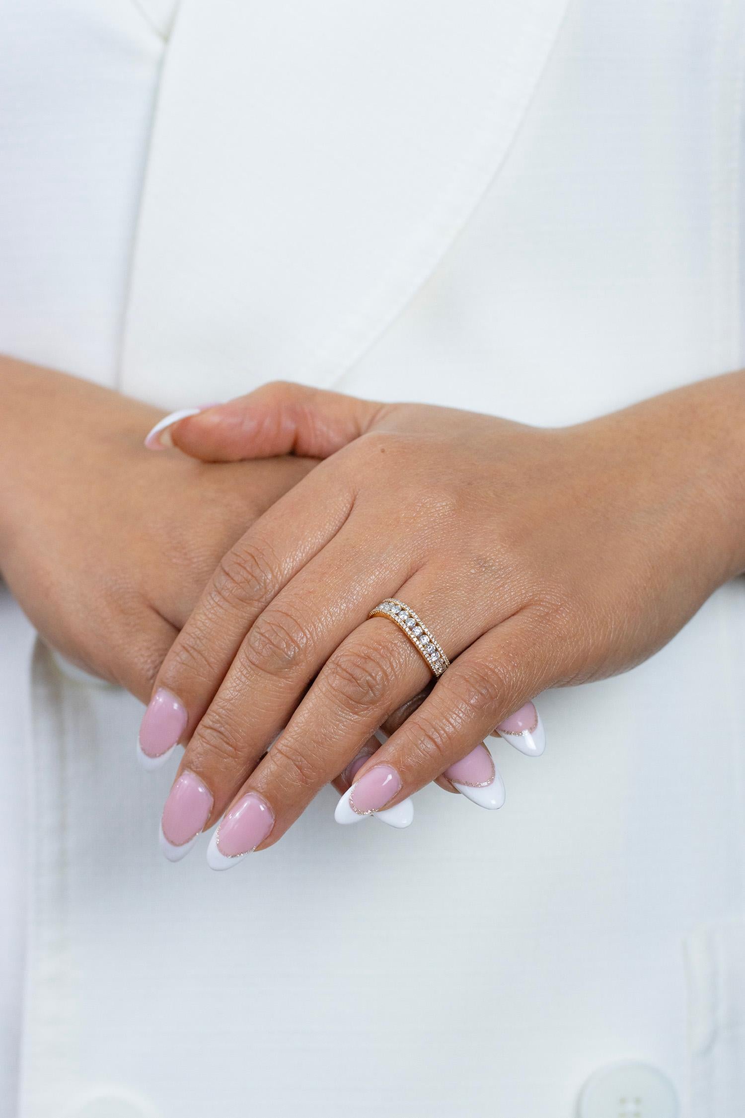Round Cut Roman Malakov 0.78 Carat Round Diamond Eternity Curved Wedding Band Ring For Sale