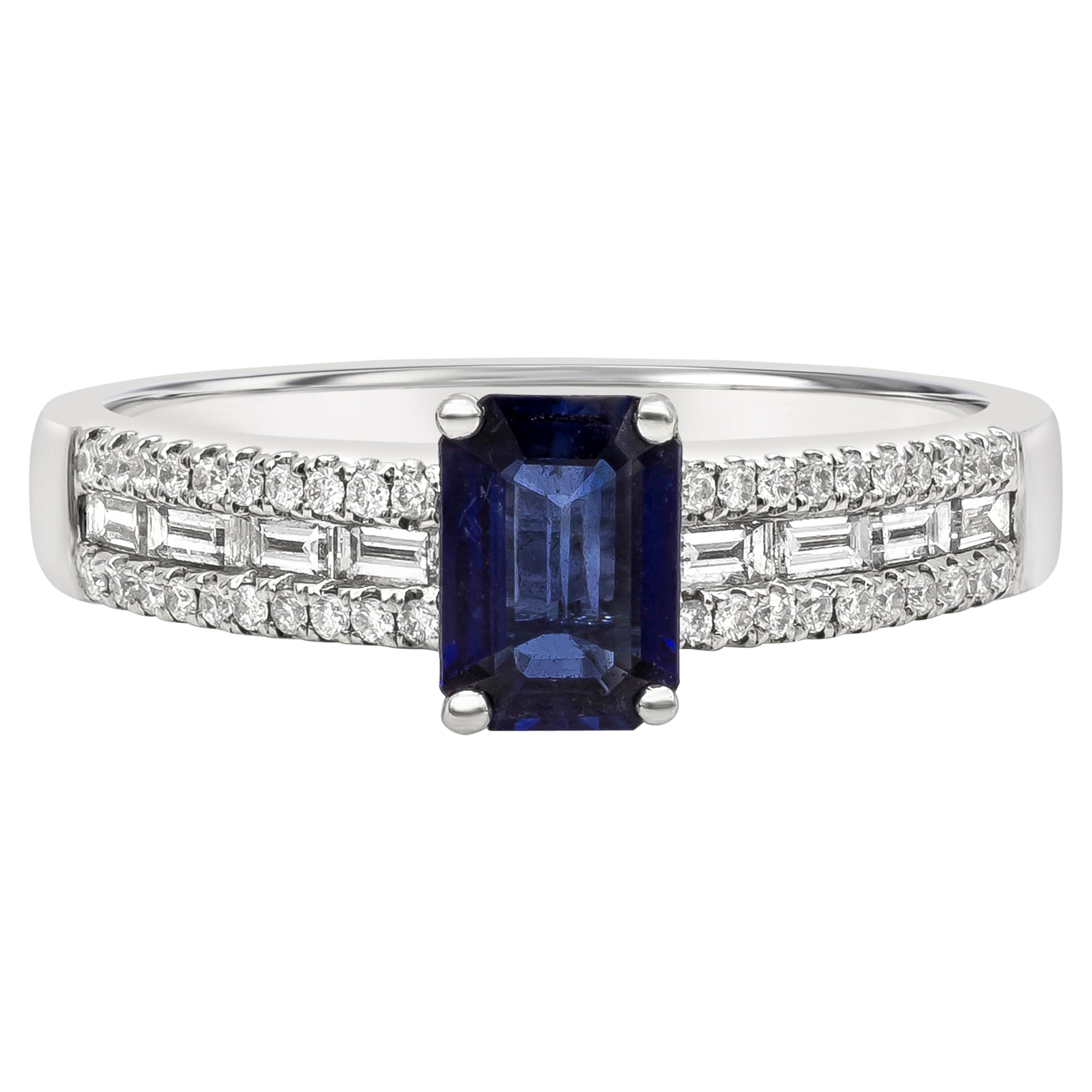 Roman Malakov 0.80 Carat Blue Sapphire and Diamond Pave Engagement Ring For Sale