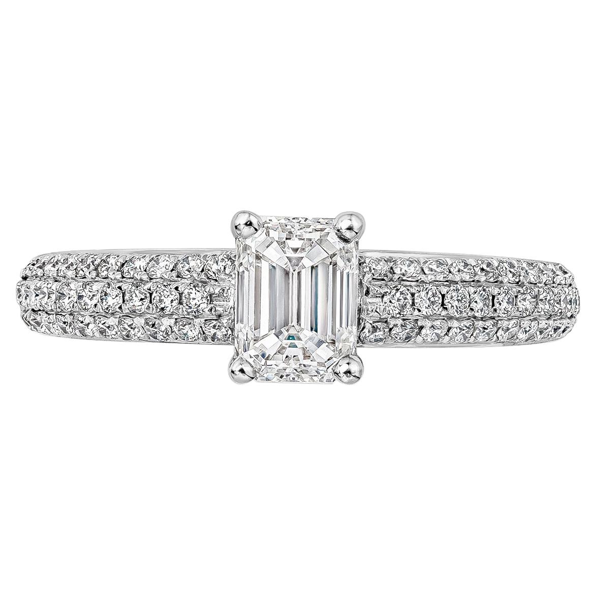 Roman Malakov 0.80 Carat Emerald Cut Diamond Pavé Engagement Ring in White Gold For Sale