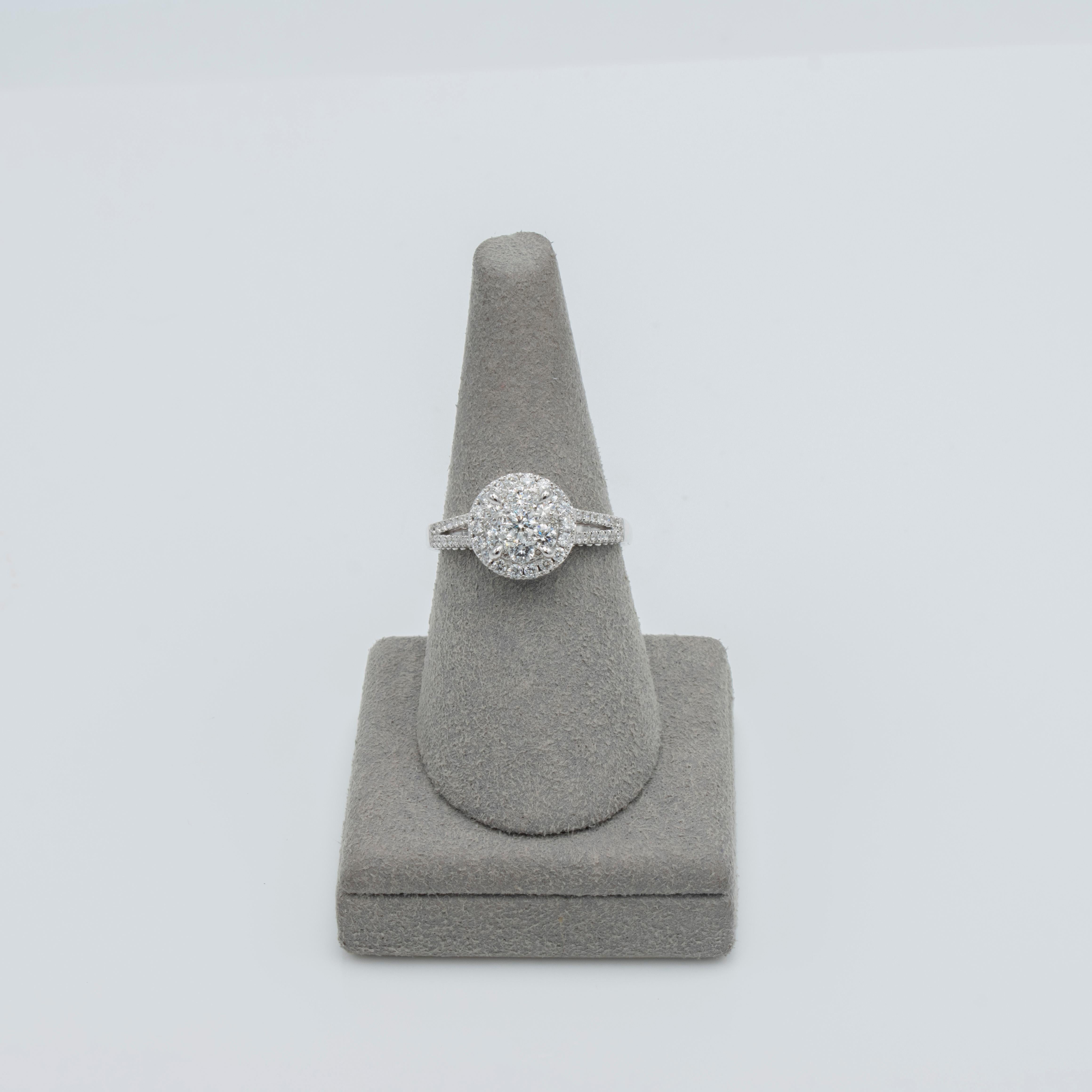 Roman Malakov 0.82 Carats Brilliant Round Cut Cluster Diamond Engagement Ring For Sale 2