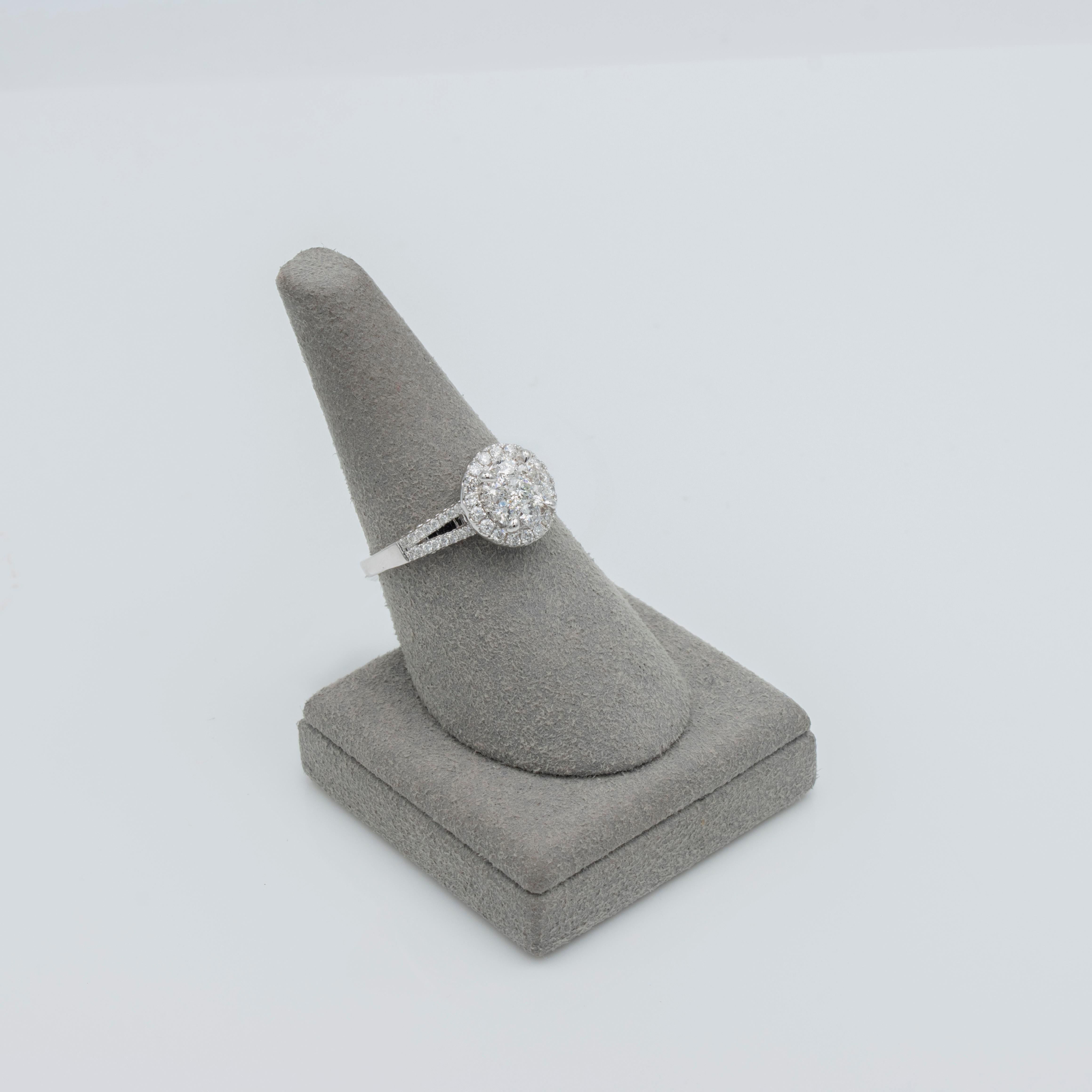 Roman Malakov 0.82 Carats Brilliant Round Cut Cluster Diamond Engagement Ring For Sale 3