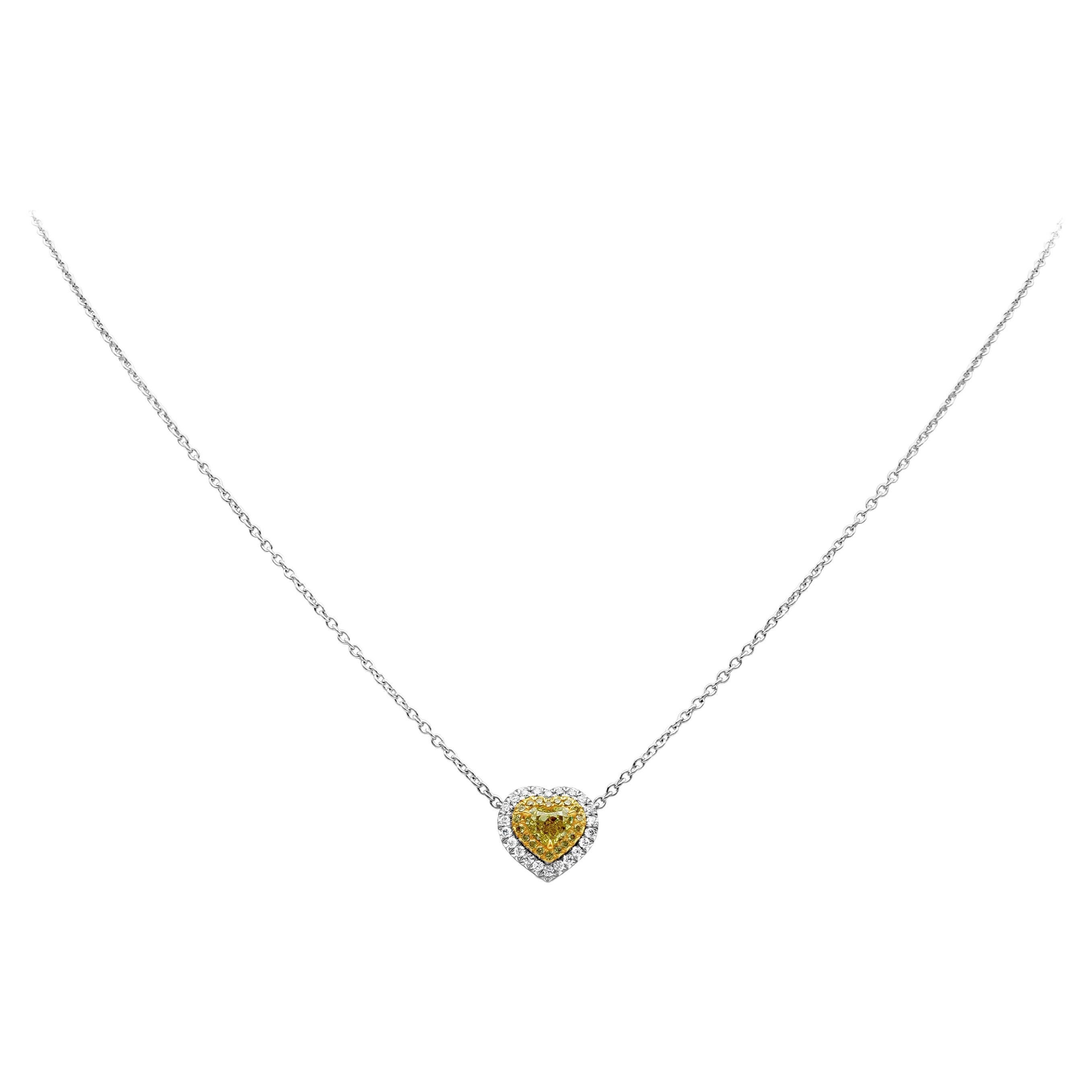 Roman Malakov, 0.82 Total Carat Fancy Color Heart Shape Diamond Pendant Necklace