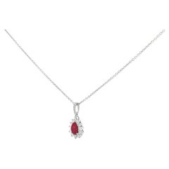 Roman Malakov 0.83 Carat Pear Shape Ruby & Diamond Halo Pendant Necklace