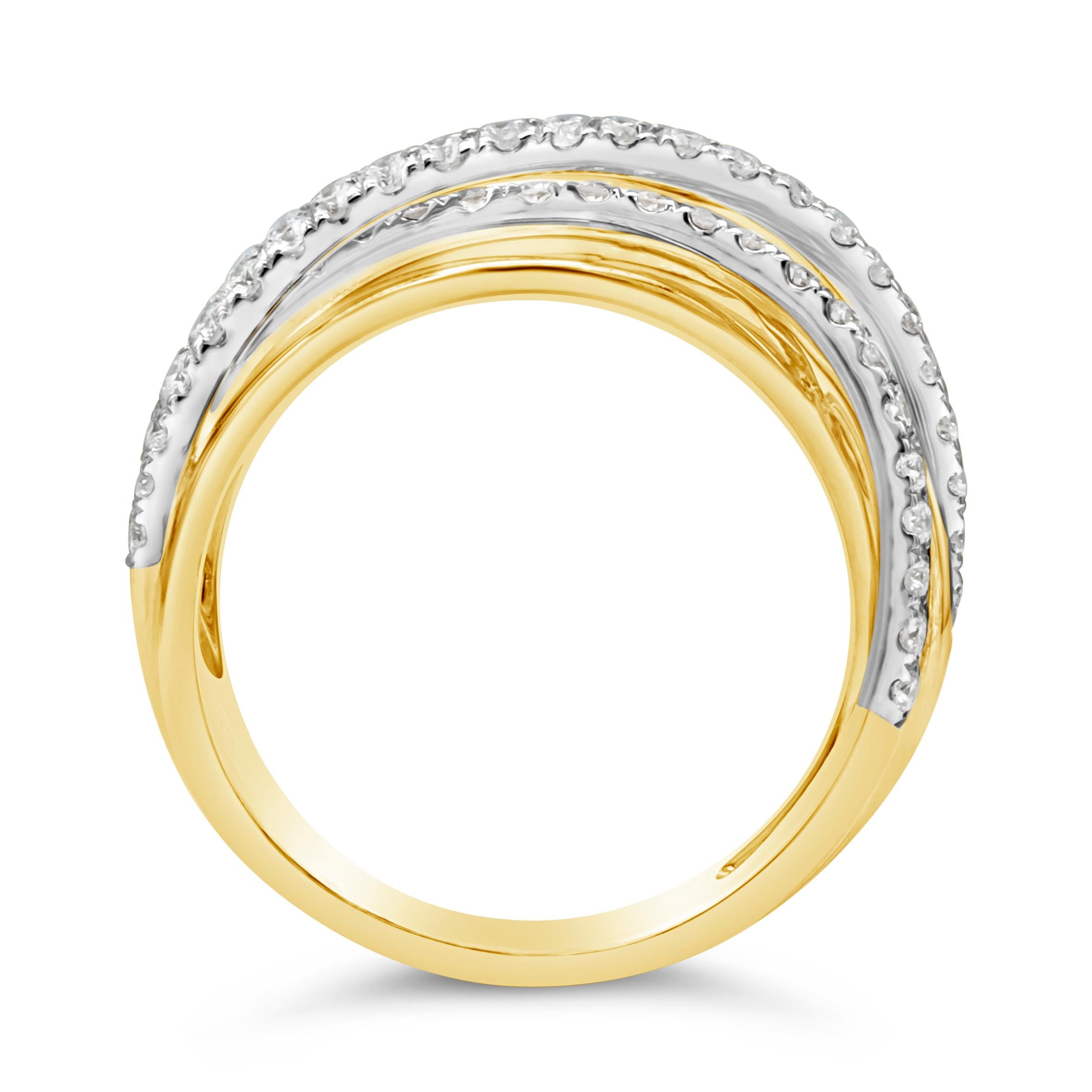Contemporary Roman Malakov 0.84 Carats Total Round Diamonds Six Row Galaxy Fashion Ring