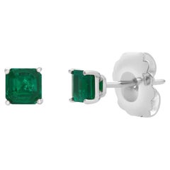 Roman Malakov 0.90 Carat Total Asscher Cut Colombian Emerald Stud Earrings