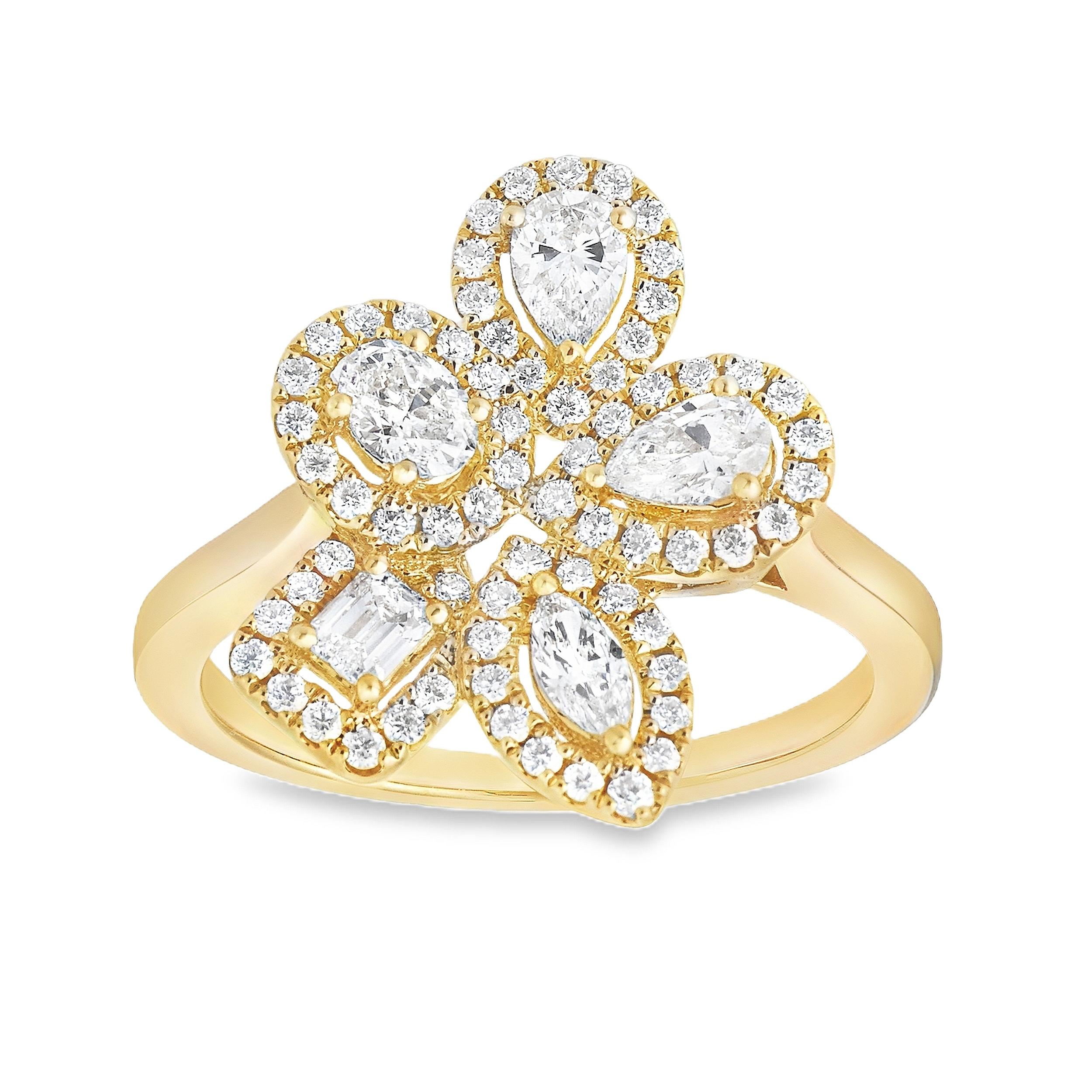 Roman Malakov  Anillo de moda floral con diamantes de talla mixta de 0,90 quilates totales Contemporáneo en venta