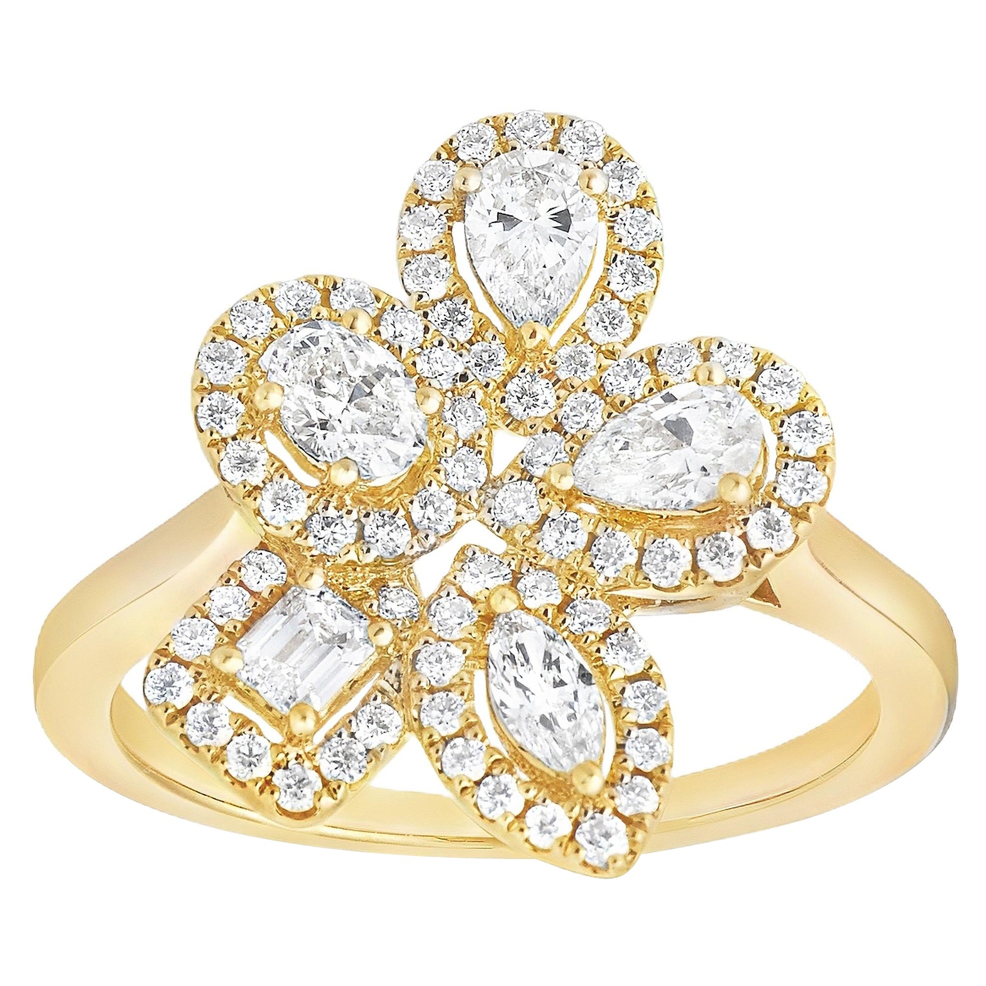 Roman Malakov  Anello di moda floreale con diamanti a taglio misto da 0,90 carati totali
