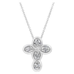 Roman Malakov 0.90 Carat Total Oval Cut Diamond Cross Pendant Necklace