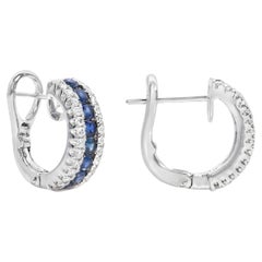 Roman Malakov 0.93 Carat Total Sapphire & Diamond Huggie Earrings in White Gold