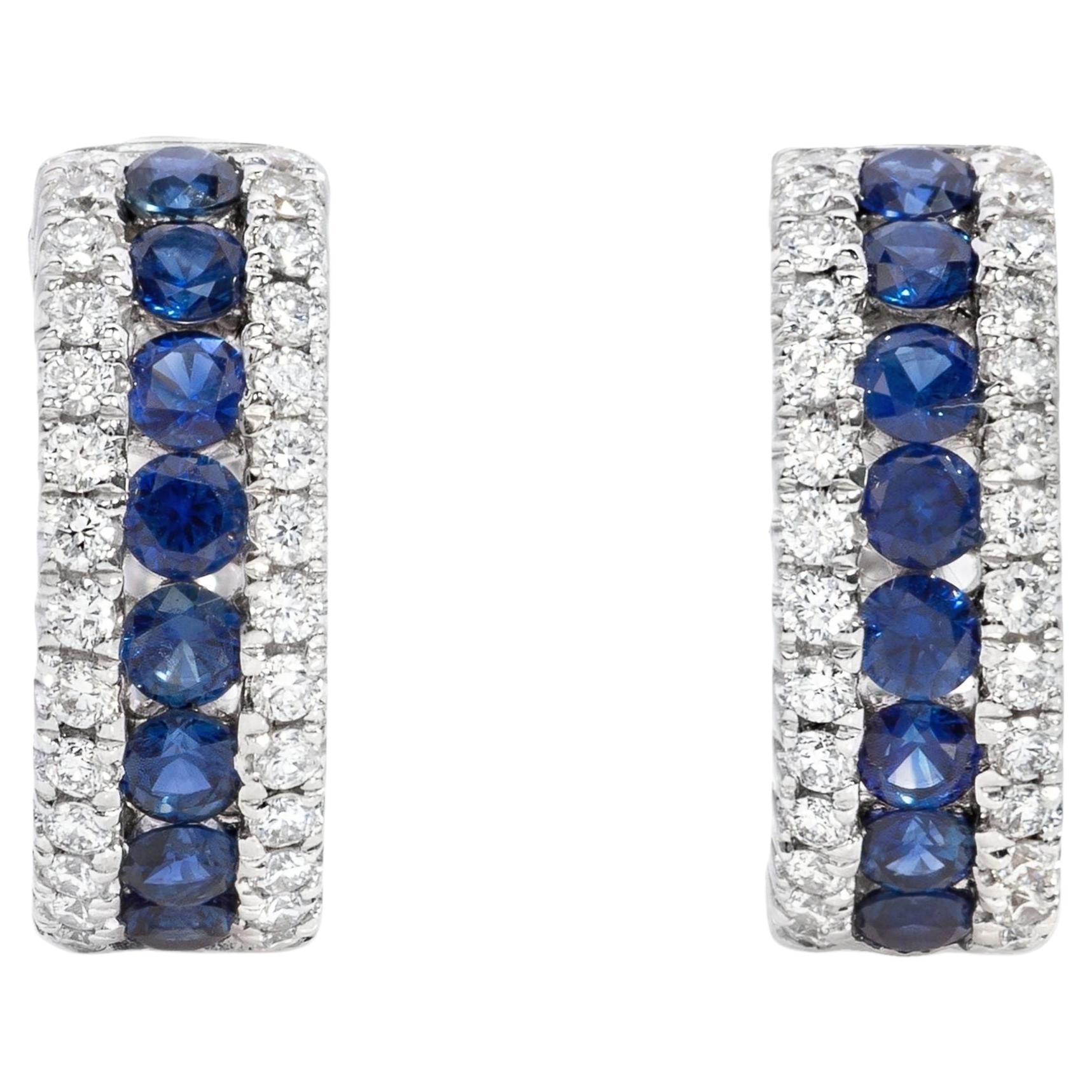 Roman Malakov 0.93 Carat Total Sapphire & Diamond Huggie Earrings in White Gold
