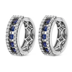 Roman Malakov 0.93 Carats Total Round Blue Sapphire and Diamond Hoop Earrings