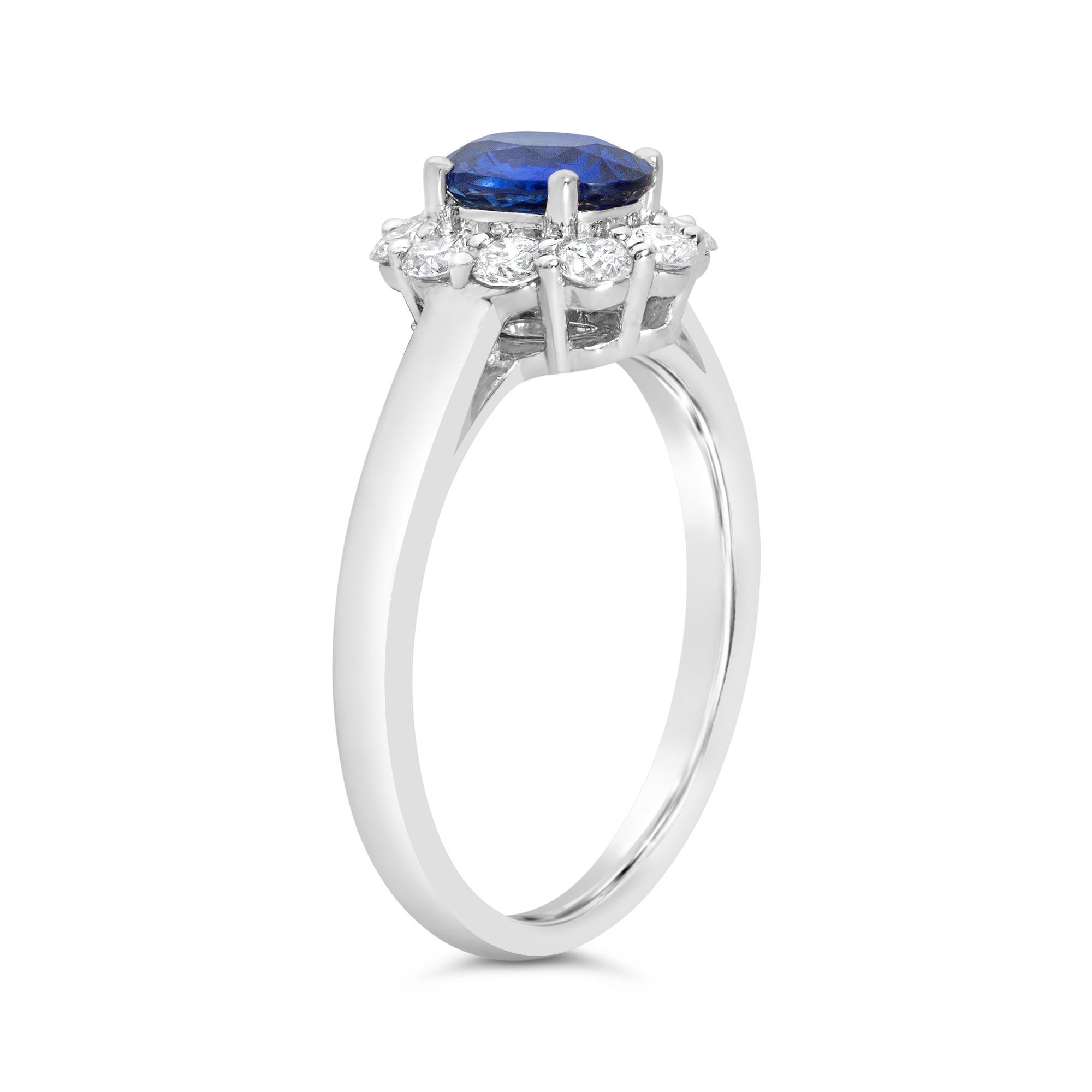 Contemporary Roman Malakov 0.94 Carat Oval Cut Sapphire & Diamond Halo Engagement Ring For Sale