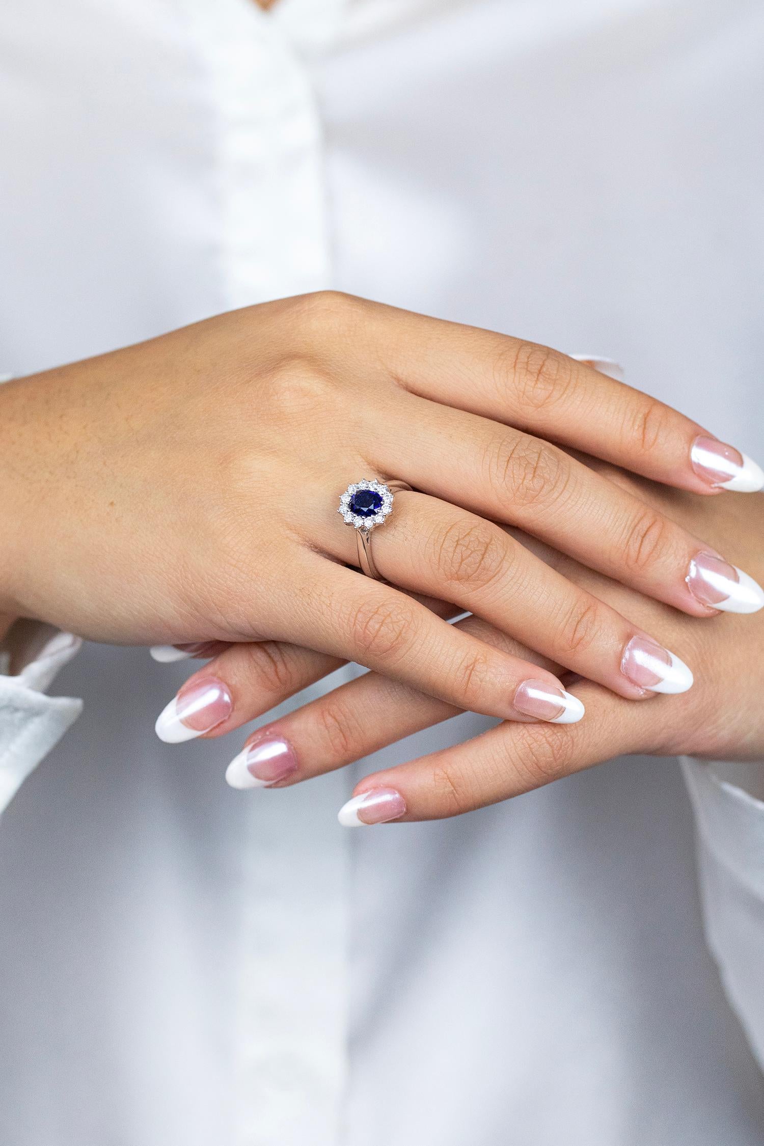 Roman Malakov 0.94 Carat Oval Cut Sapphire & Diamond Halo Engagement Ring For Sale 1