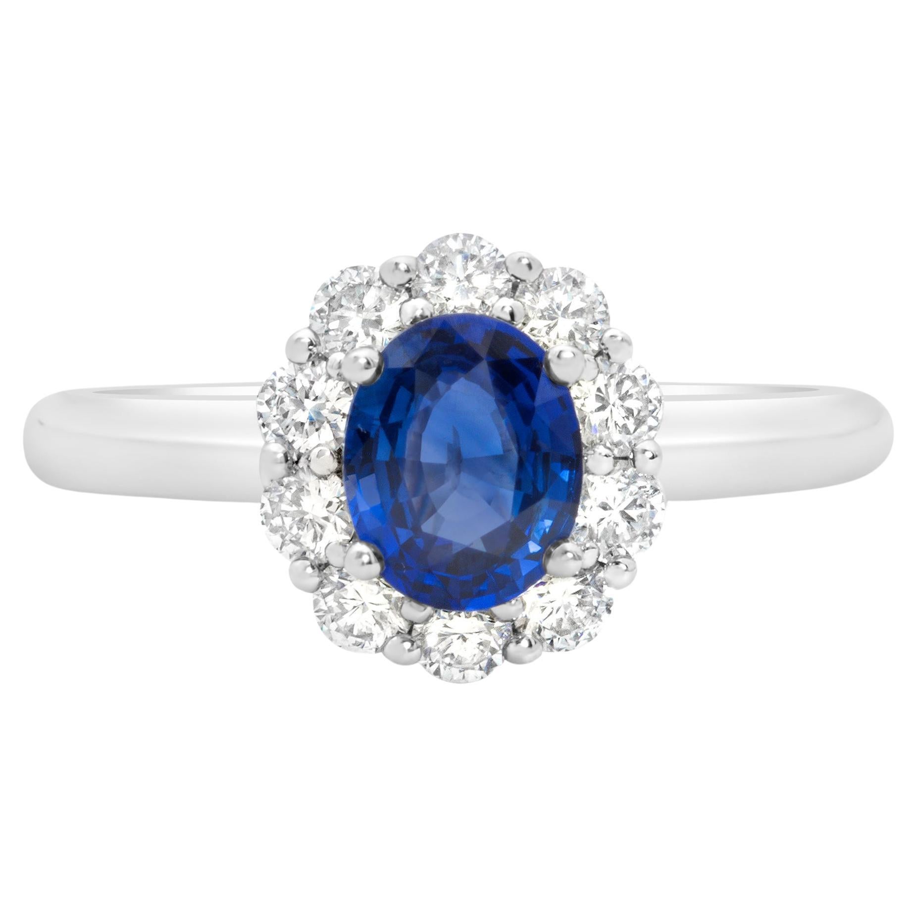 Roman Malakov 0.94 Carat Oval Cut Sapphire & Diamond Halo Engagement Ring