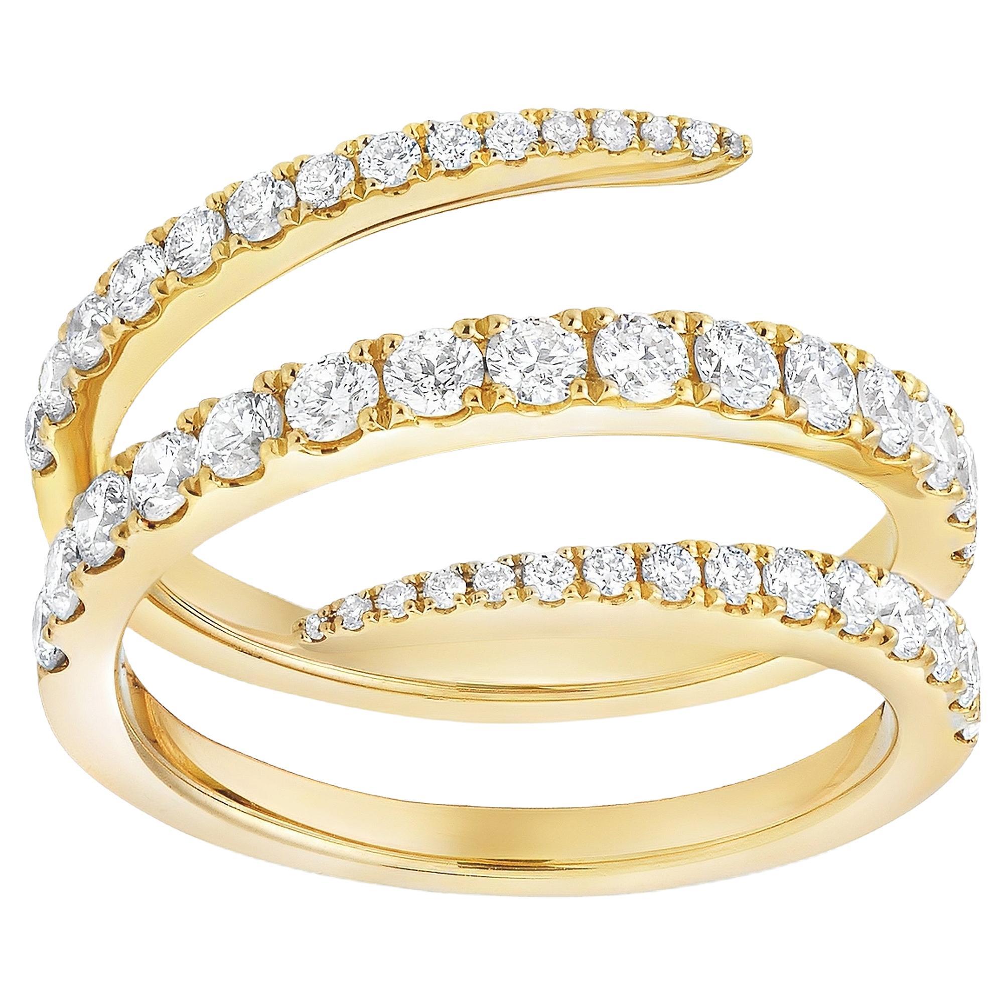 Roman Malakov Bague fantaisie en or jaune avec tourbillon de 0,94 carat à taille ronde