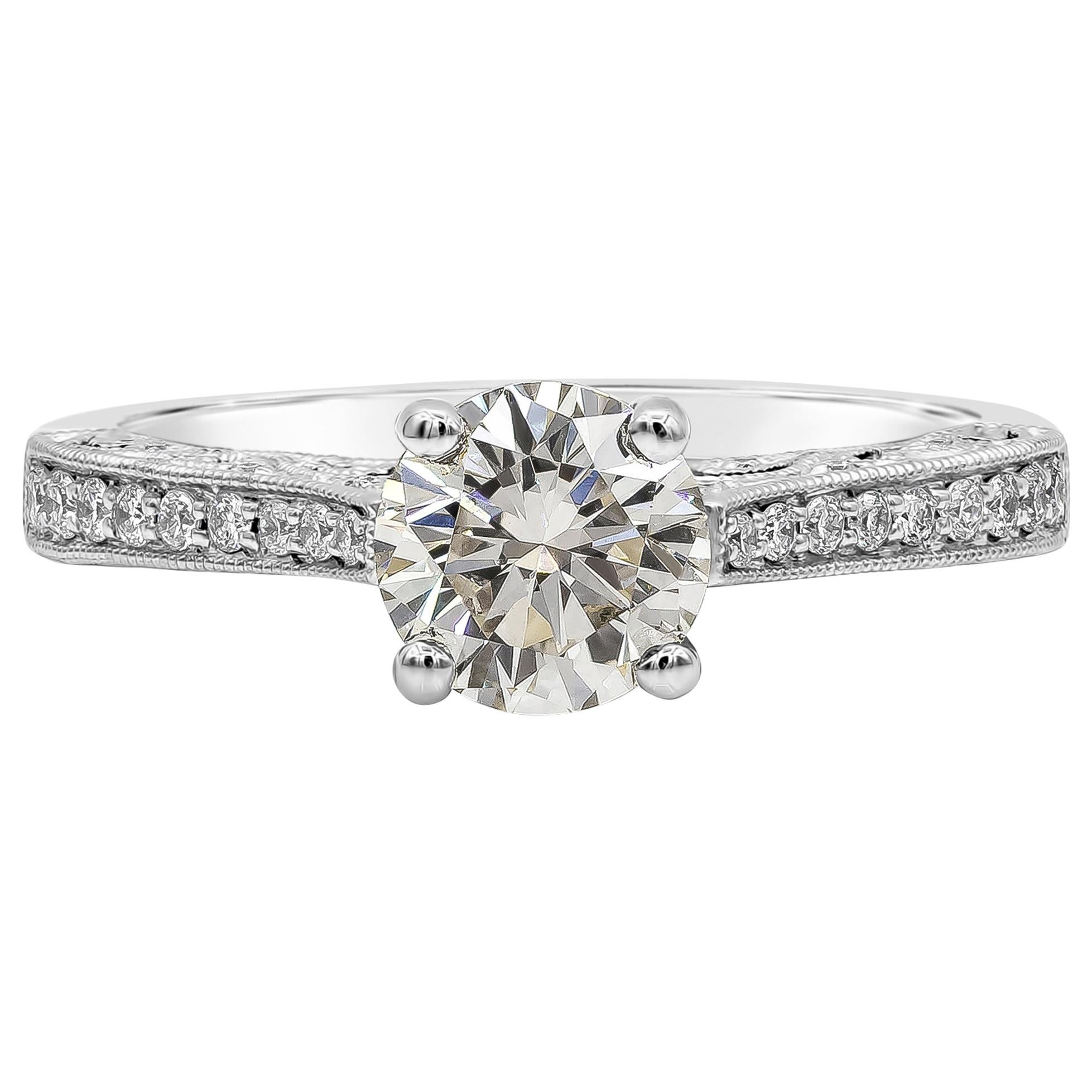Roman Malakov 1 Carat GIA Certified Round Diamond Vintage Style Engagement Ring