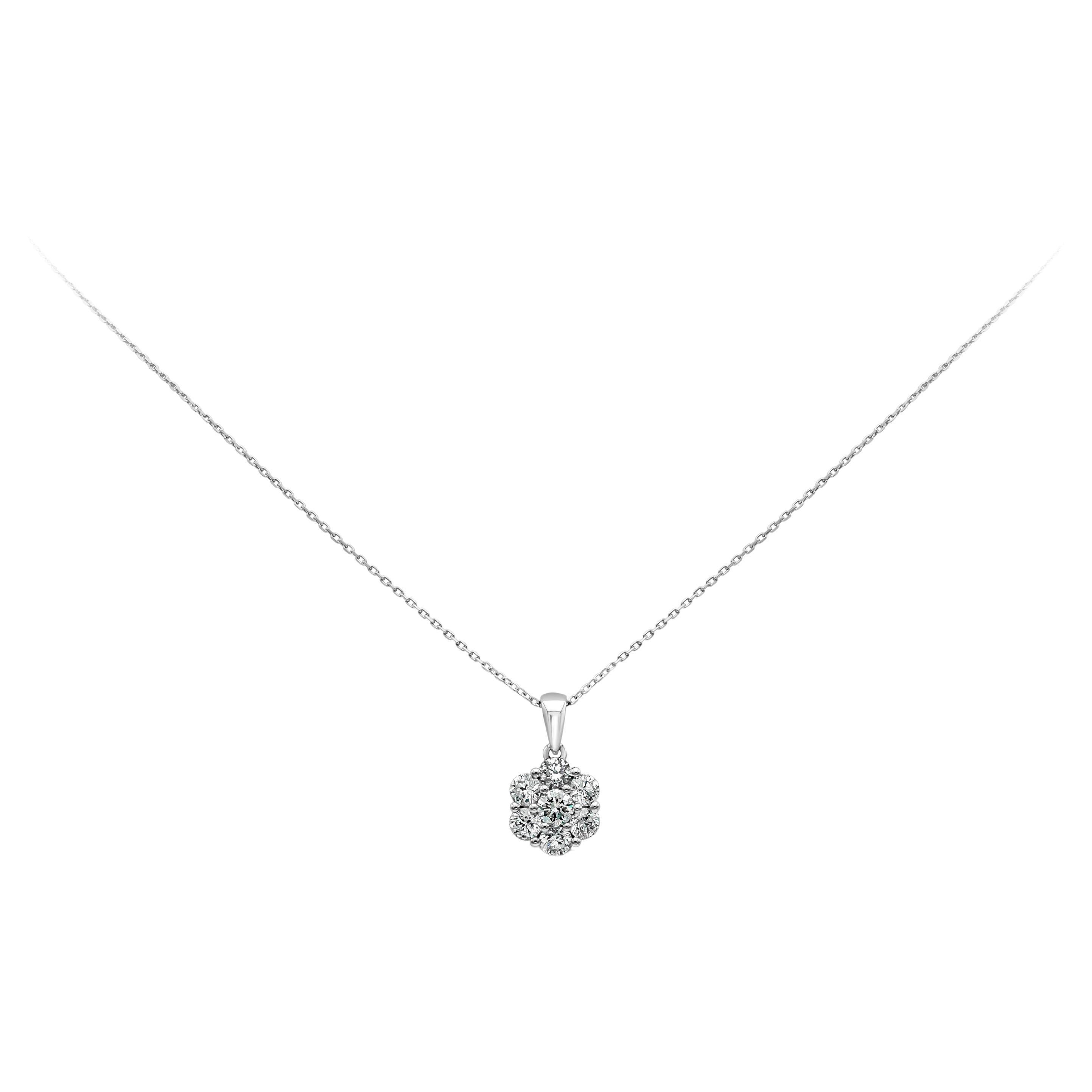 Roman Malakov, collier pendentif fleur en diamants ronds brillants de 1 carat au total en vente