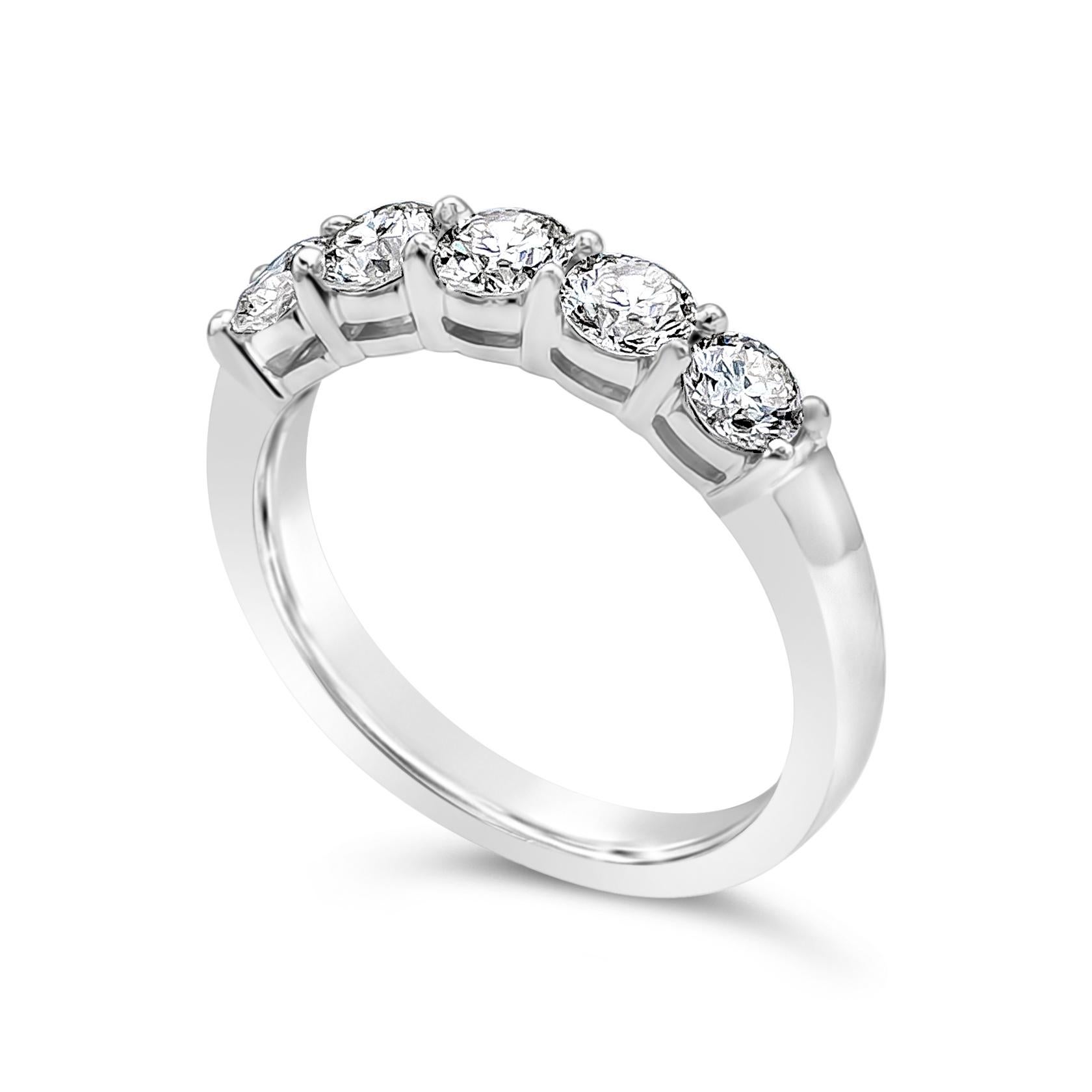 Round Cut Roman Malakov 1 Carat Total Round Diamonds Five-Stone Wedding Band Ring For Sale