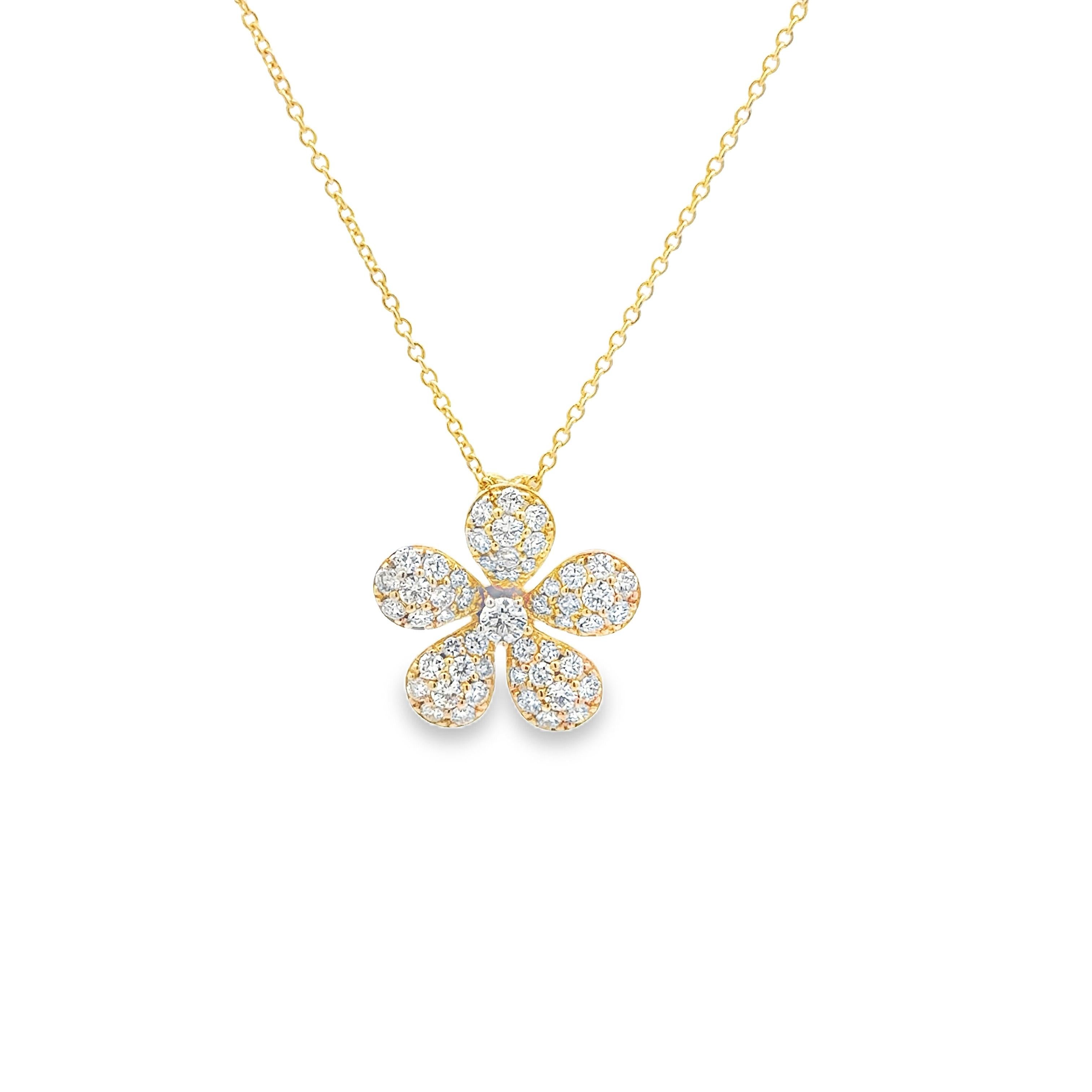 Taglio rotondo Roman Malakov Diamonds, collana con ciondolo floreale con diamanti rotondi taglio Brilliante da 1,00 carati in vendita
