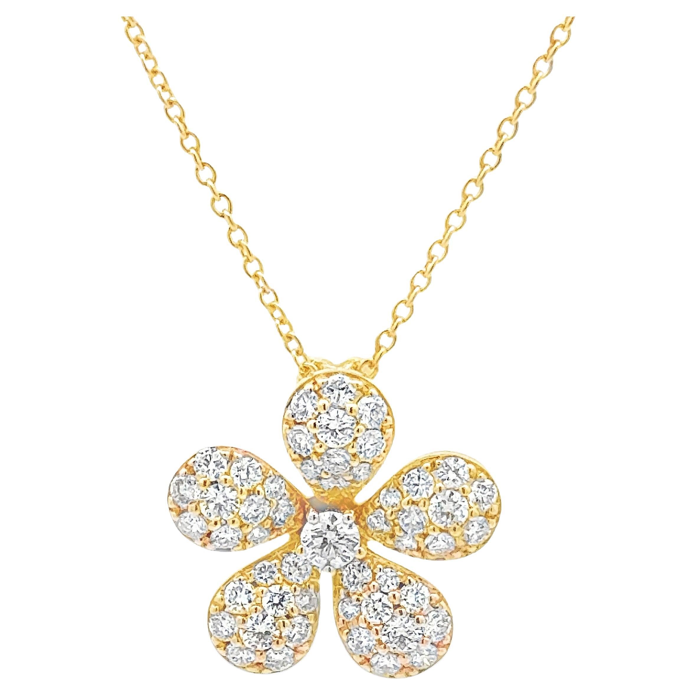 Roman Malakov 1.00 Carat Round Brilliant Cut Diamond Floral Pendant Necklace