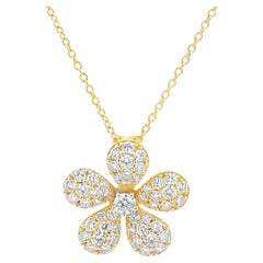 Roman Malakov Halskette mit Blumenanhänger, 1,00 Karat runder Diamant im Brillantschliff