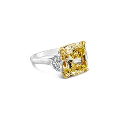 GIA Certified 10.02 Carats Cushion Cut Yellow Diamond Engagement Ring