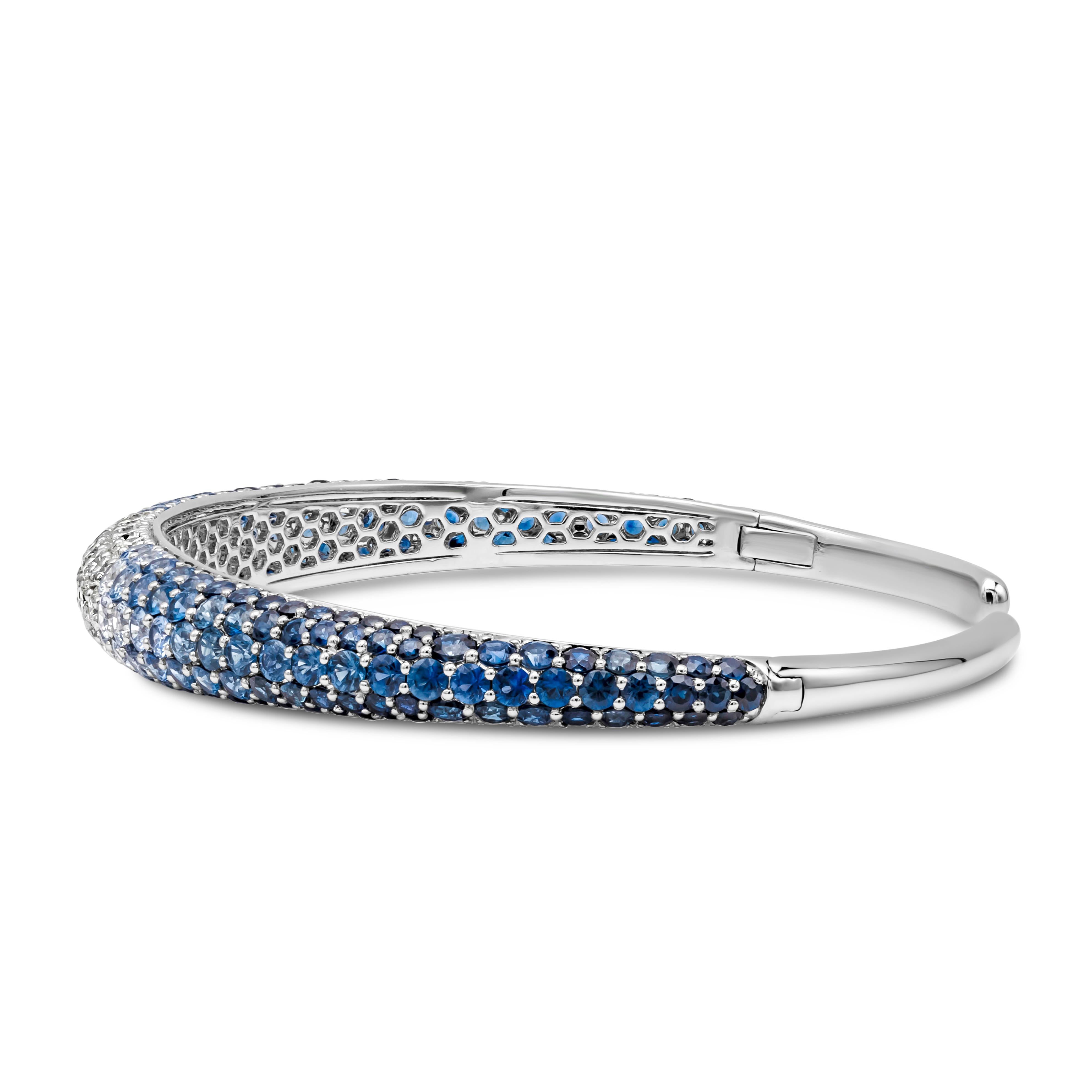 Contemporary Roman Malakov 10.05 Carats Total Round Cut Sapphire And Diamond Bangle Bracelet For Sale