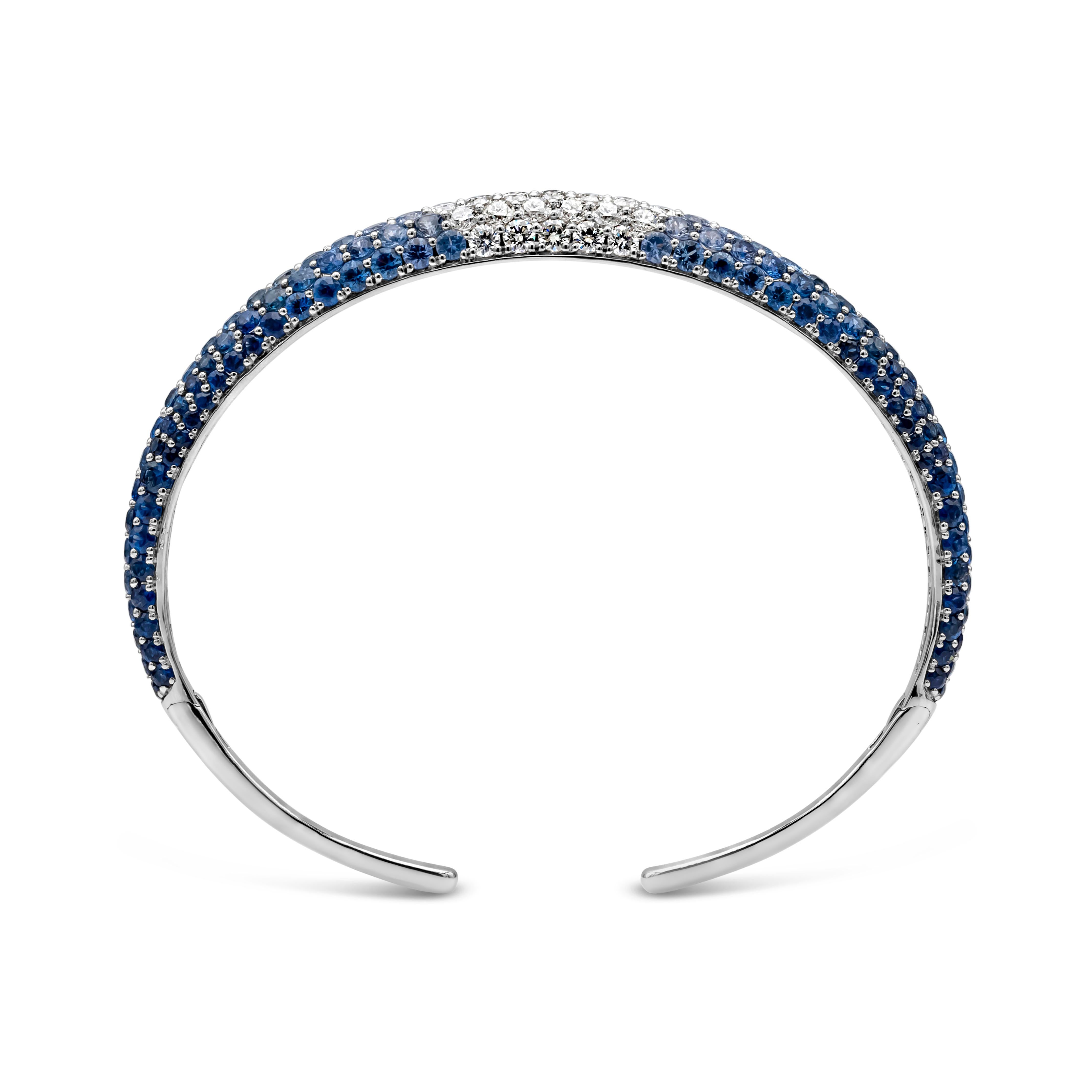 Roman Malakov 10.05 Carats Round Cut Sapphire & Diamond 18K Cuff Bangle Bracelet In New Condition For Sale In New York, NY
