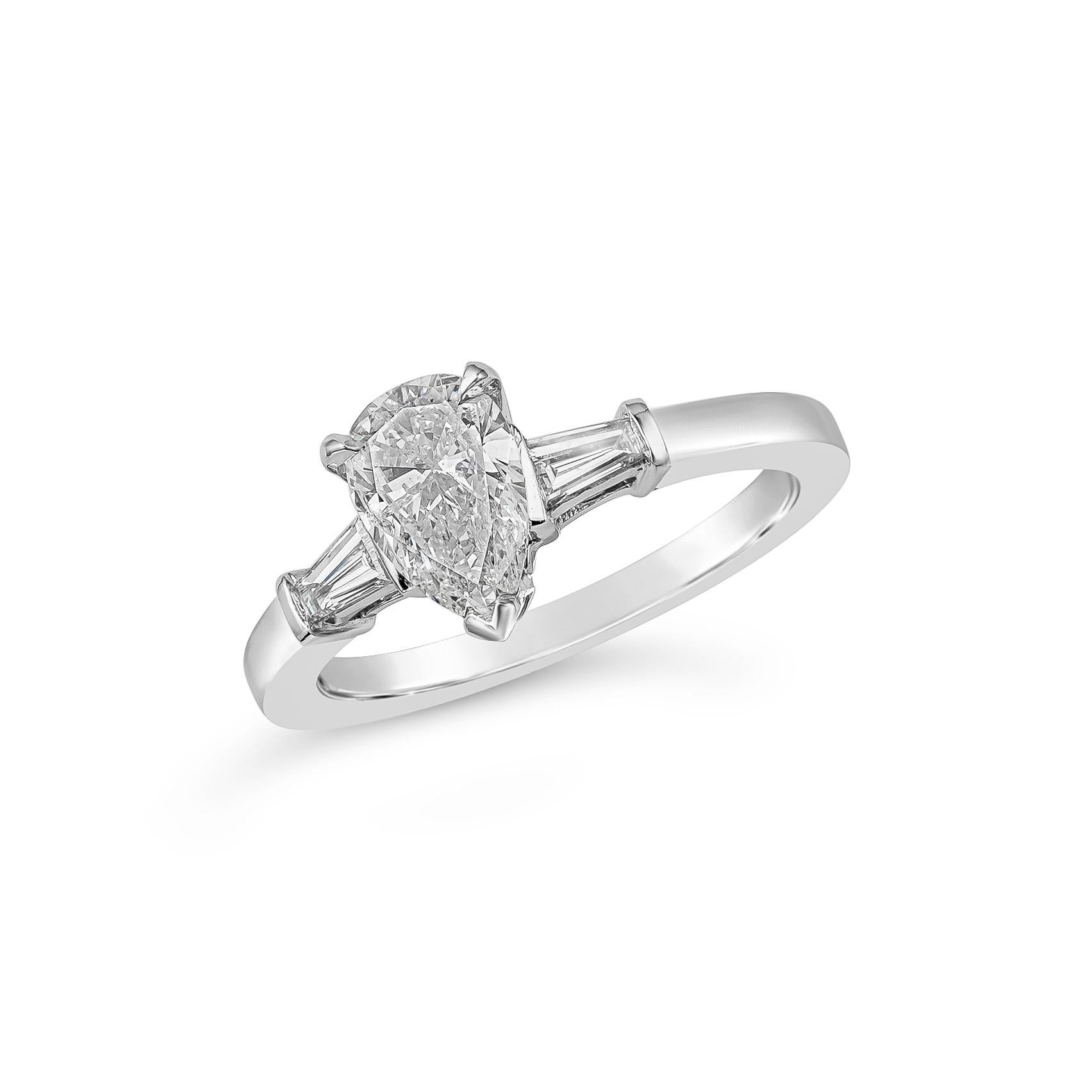 Contemporary EGL Certified 1.01 Carats Pear Shape Diamond Three-Stone Engagement Ring For Sale